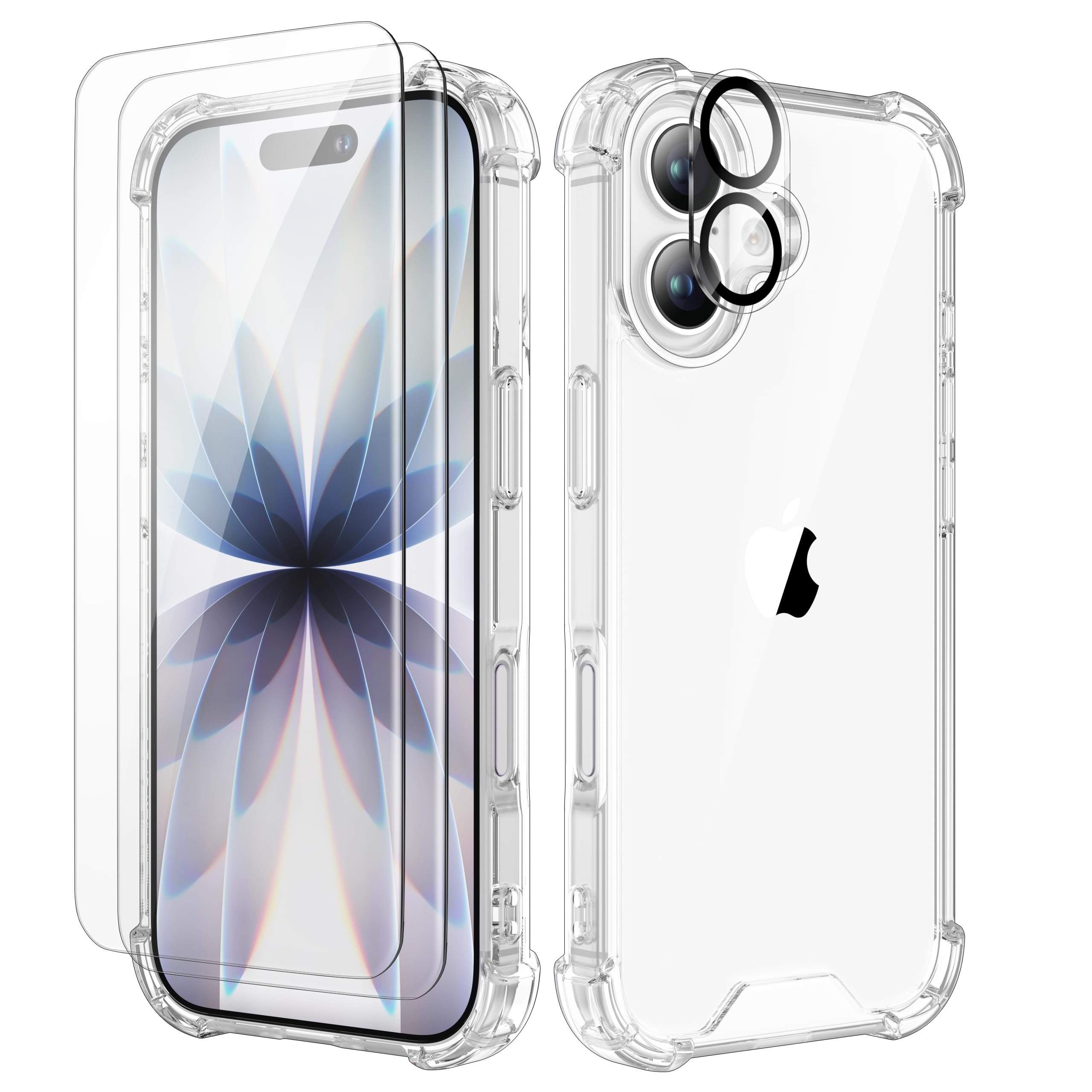 ORETECH 4 in 1 Cover per iPhone 17 (6,3 Pollici) con [2 Vetro Temperato e 1 Vetro Fotocamera] Custodia per iPhone 17 Antiurto Sottile in PC Rigido con Bumper in TPU-Trasparente