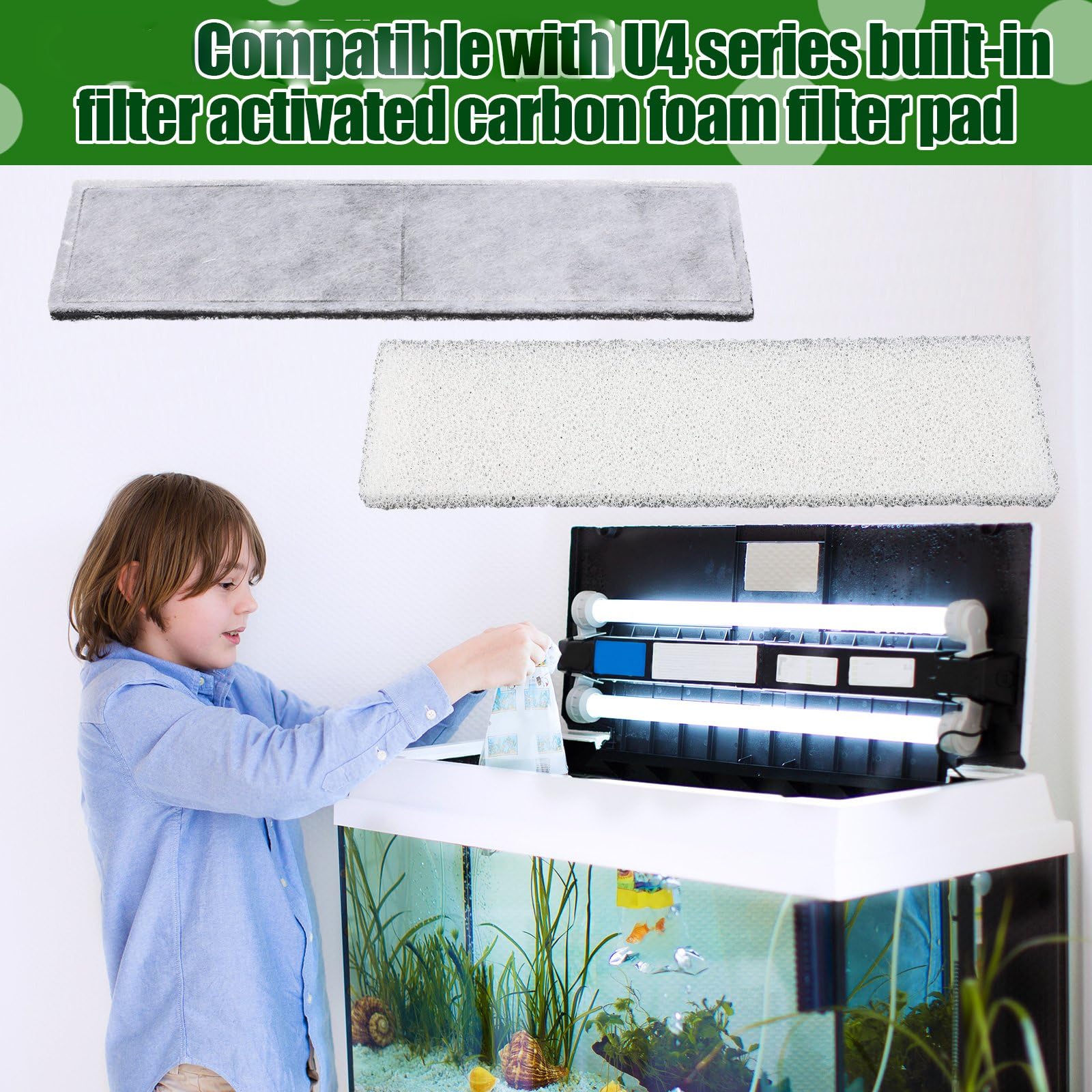 Pangda 12 almohadillas de espuma de filtro de carbono y 12 almohadillas de espuma compatibles con la gama U4 de esponja interna subacuática accesorios de filtro subacuático para acuario de repuesto