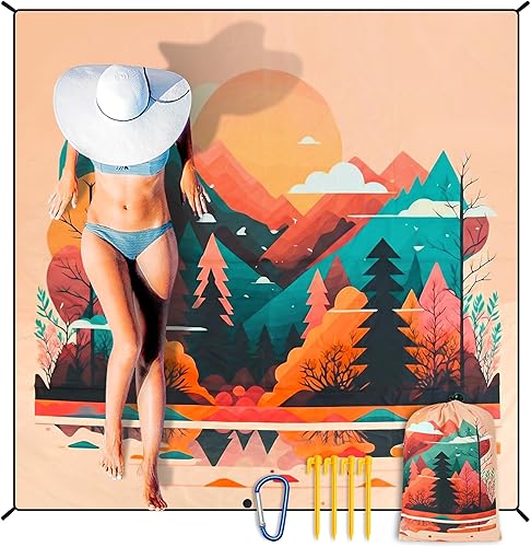 Miniatura 13 de Manta de playa impermeable a prueba de arena, extra grande, 79 x 83 pulgadas, 120 x 108 pulgadas, para 1-8 adultos, de secado rápido, duradera
