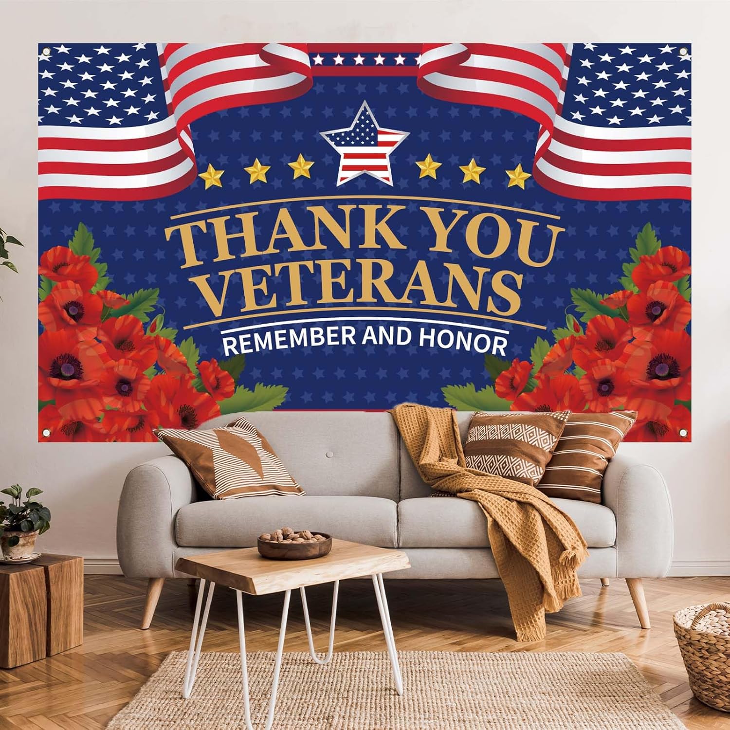 Veterans Day Decorations Photography Red Poppies Thank You Veterans Day Banner 4th of July Patriotic Fourth of July Backdrop Remember and Honor Decorations and Supplies for Party - Image 5