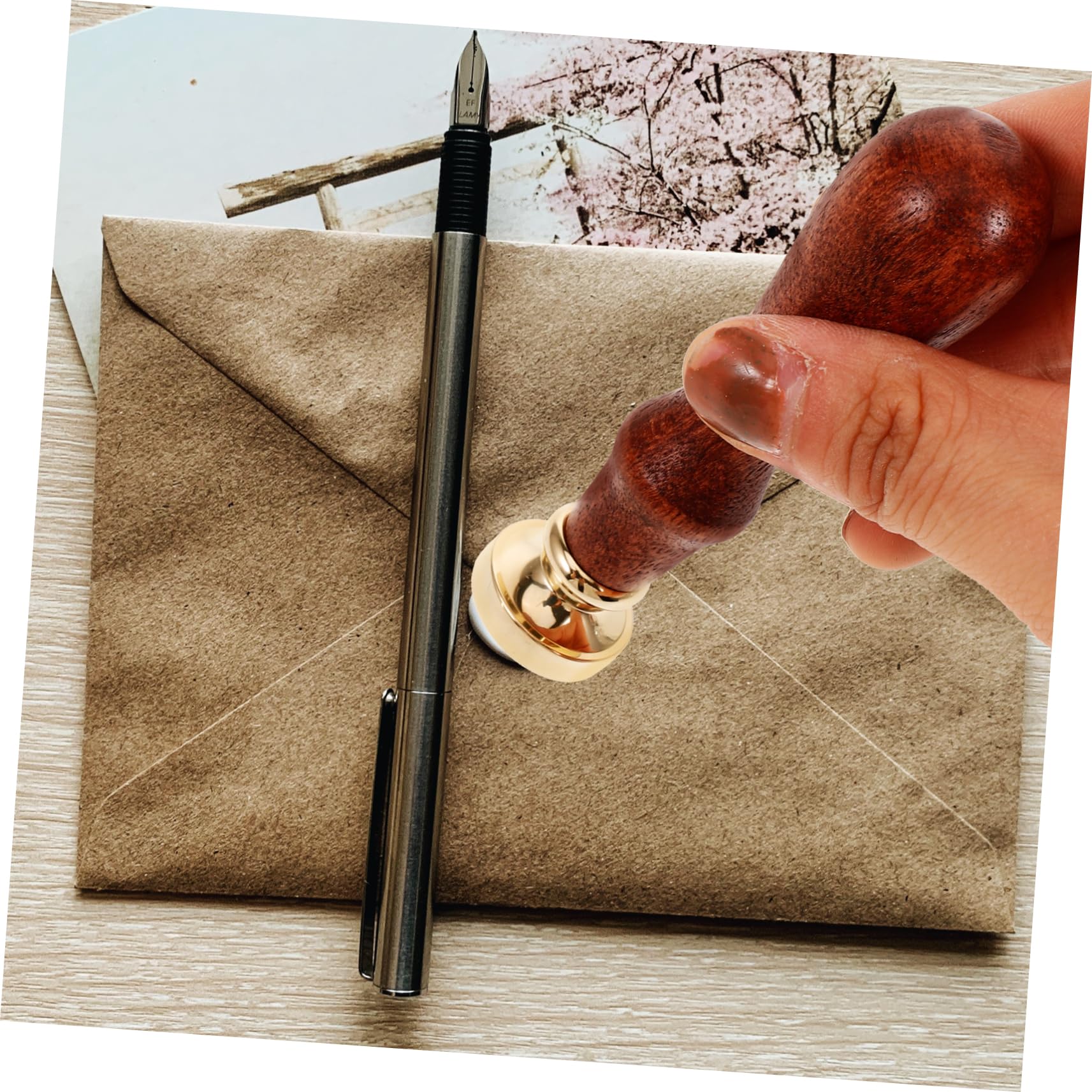 DOITOOL 5 Juegos Sello de Cera Madera y Cabezal de Kit de Sello Envelopes Embellecer y Cartas de Flor de Cerezos