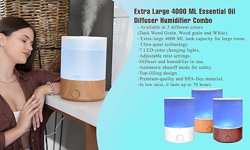 Miniatura 6 de BlueHills Difusores grandes de aceites esenciales para habitaciones grandes, juego de 2 modelos de capacidad de 135.3 fl oz, opciones de salida de