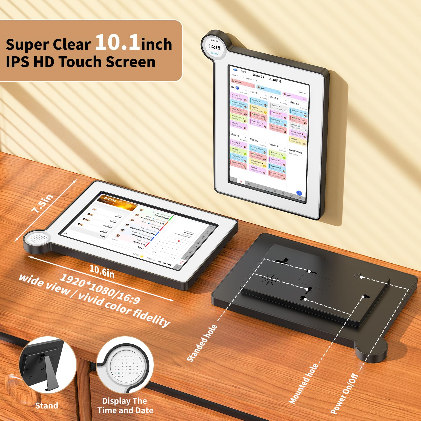 Digitaler Kalender, elektronischer Kalender mit 10,1 Zoll Touchscreen, intelligenter Kalender für Arbeit und Familienplaner, funktioniert auch als digitaler Bilderrahmen, Geschenke für Frauen und