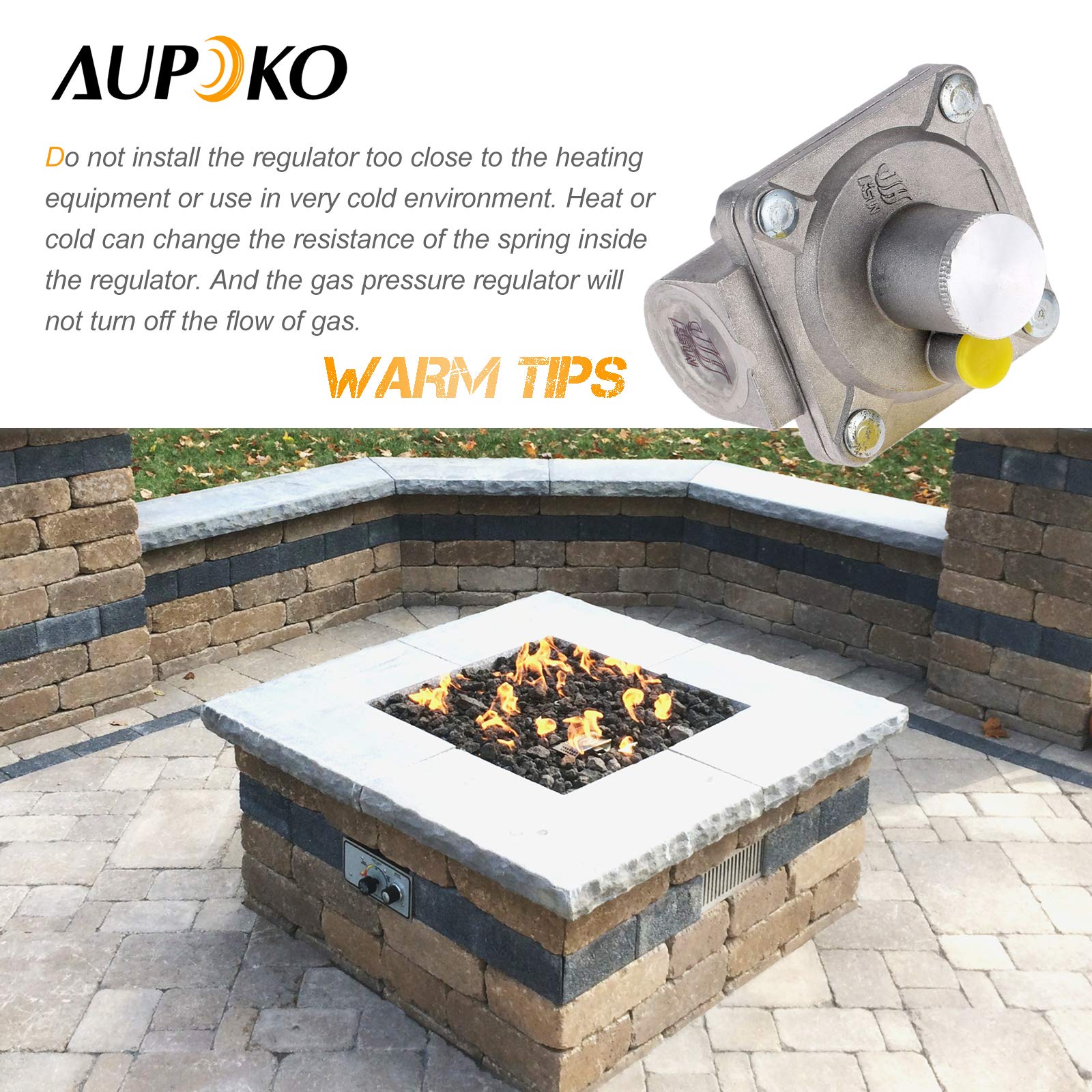 Aupoko 1/2'' Gas Regulator, 1/2"14NPT Natural Gas Grill Regulator