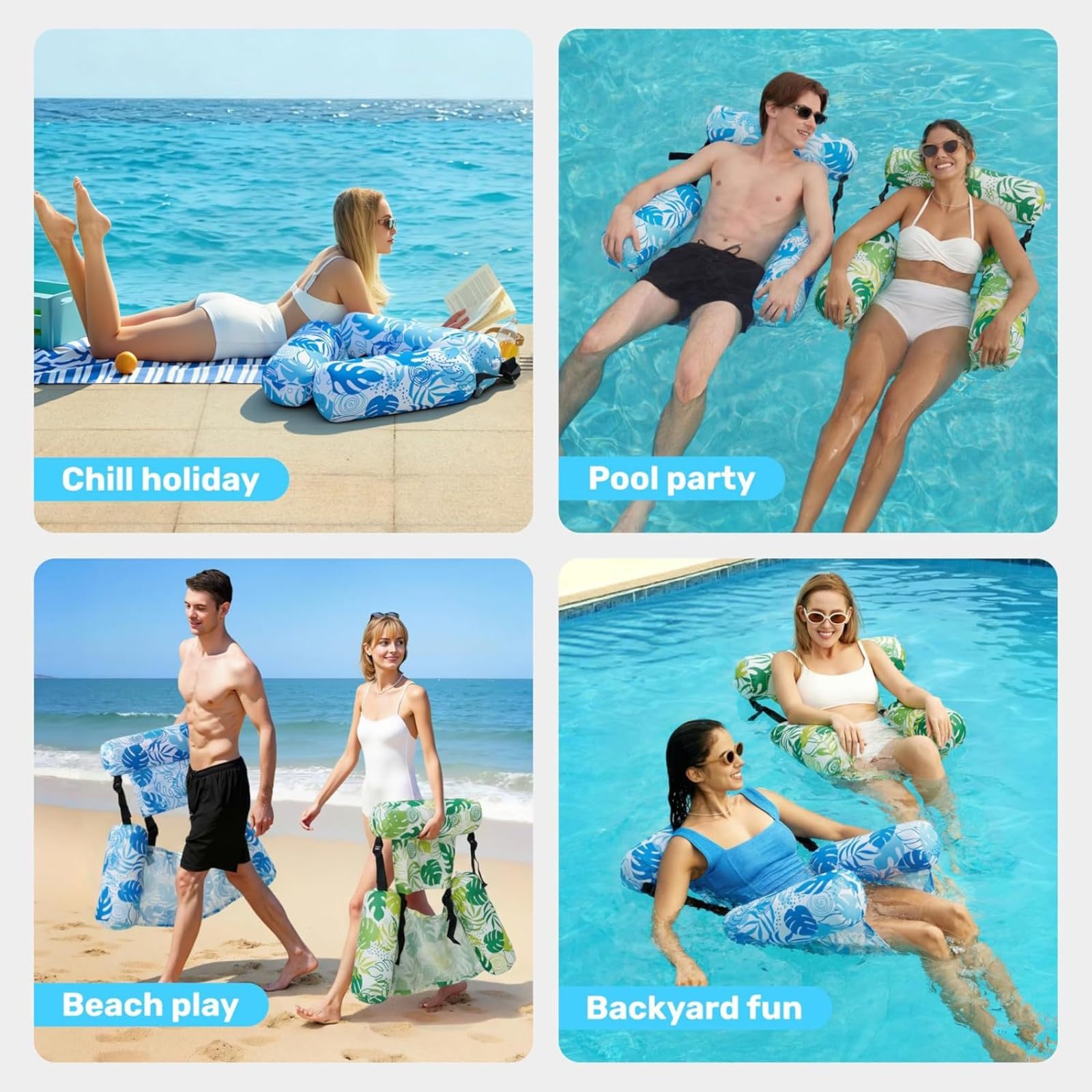 Generisch Luftmatratze Pool, 2 Stück Poolsessel für Erwachsene mit 2 Handpumpen, Luftmatratze Wasser Sitz Wasserhängematte, Netz Aufblasbare Pool Spielzeug für Wasserpark Schwimmbad Strand
