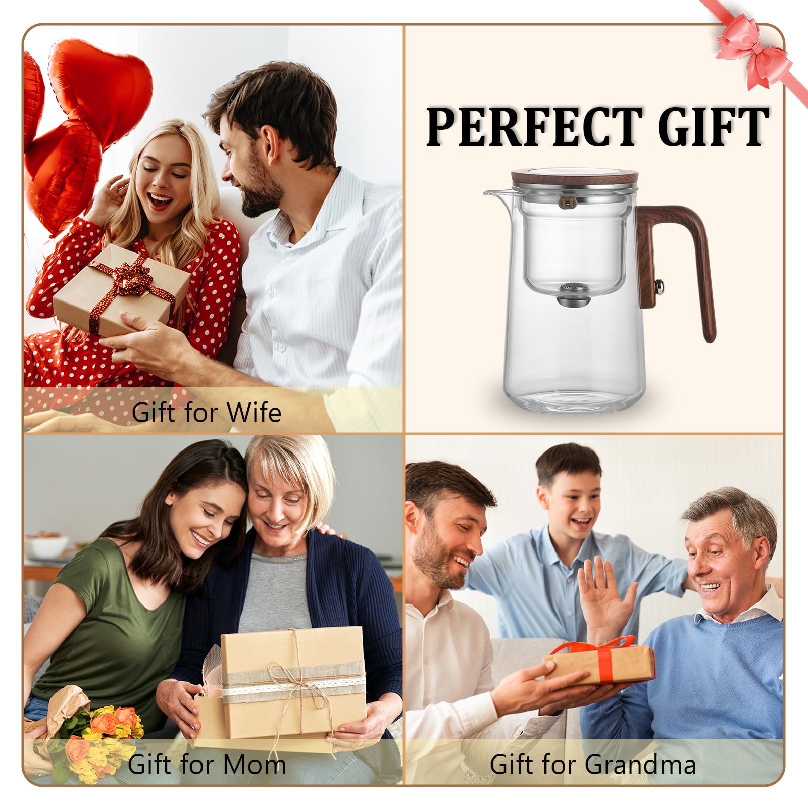 Enchanti Teekanne – 800 ml Hexerei Magische Glas-Teekanne, magnetisches Wassertrennungsdesign, Borosilikat-Teesieb mit Sieb für lose Blätter und Kräutertees, ideal für Teebereiter