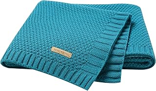 mimixiong Coperta bimbo in maglia per bambini, 100 x 80 cm(Blu verde)