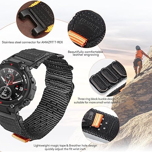 Miniatura 3 de torbollo Correas de reloj compatibles con Huami Amazfit T-RexT-Rex 2T-Rex ProT-Rex Ultra, correa deportiva de nailon resistente con diseño de bucle