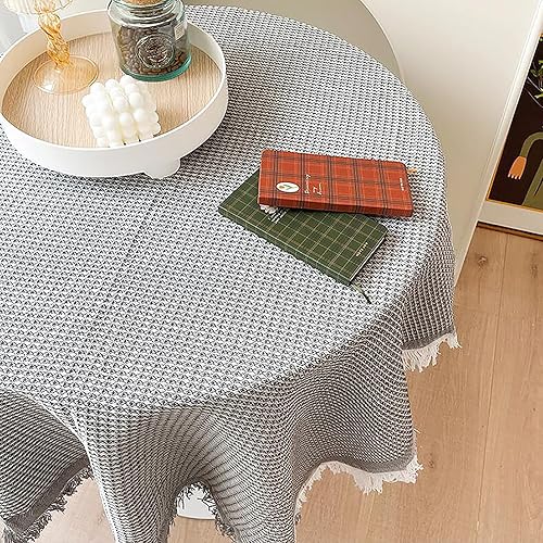 Miniatura 4 de NM&DMY Tassel Tablecloth Cotton Linen Weave Table Cover Premium Japanese Table Cloth Indoor Outdoor Tabletop Decor Dust-Proof Table Linens-Grey