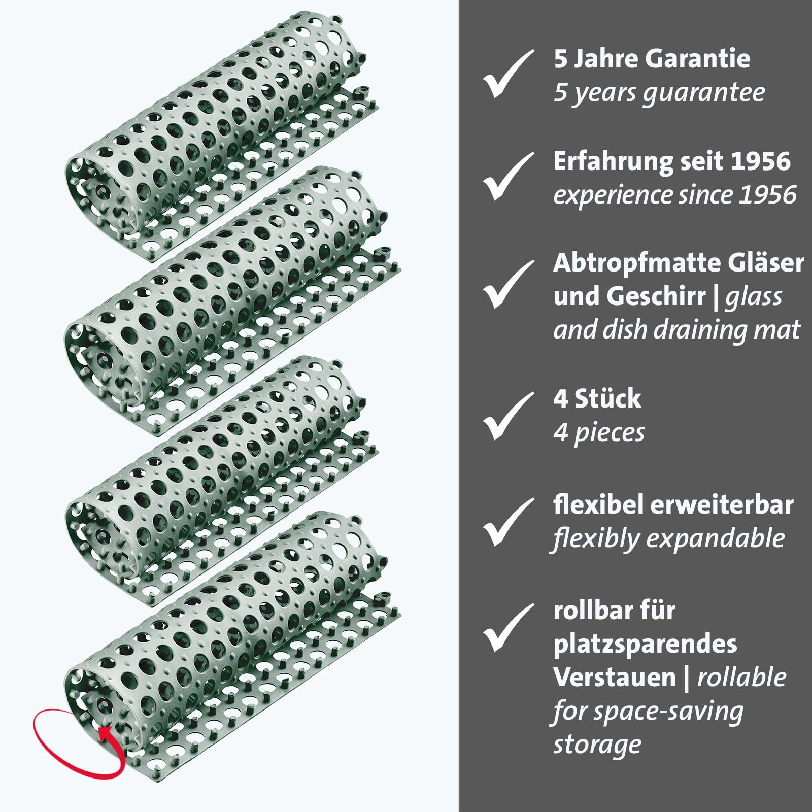 Westmark Tappetini Drenanti Bar – Sottopiatti flessibili per far asciugare piatti, posate, bicchieri in set da 2, tappetini scolapiatti in plastica per il lavandino – 2 pz