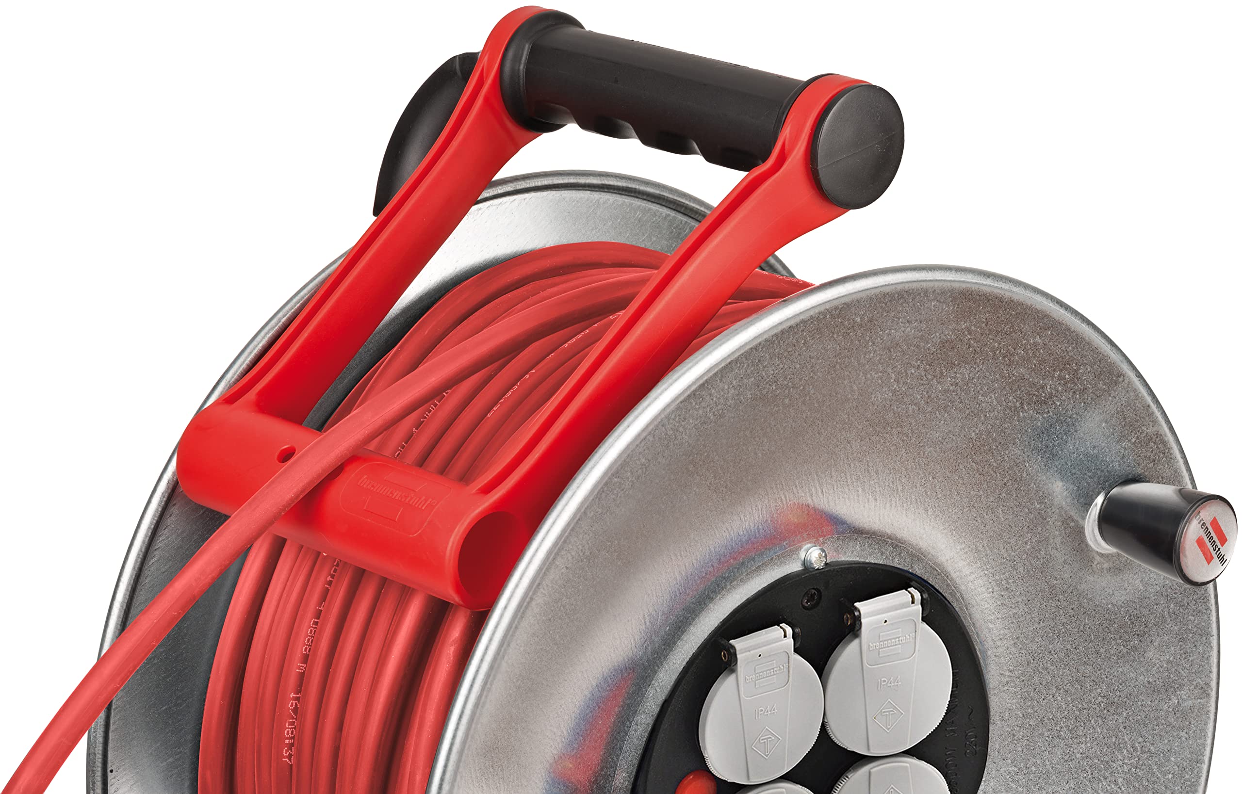 Brennenstuhl Professional Enrouleur de câble SILVER-25 / Enrouleur électrique (4 prises avec clapets, flasques en acier, voyant de tension, poignée, 25m H07RN-F, en extérieur), fabriqué en France