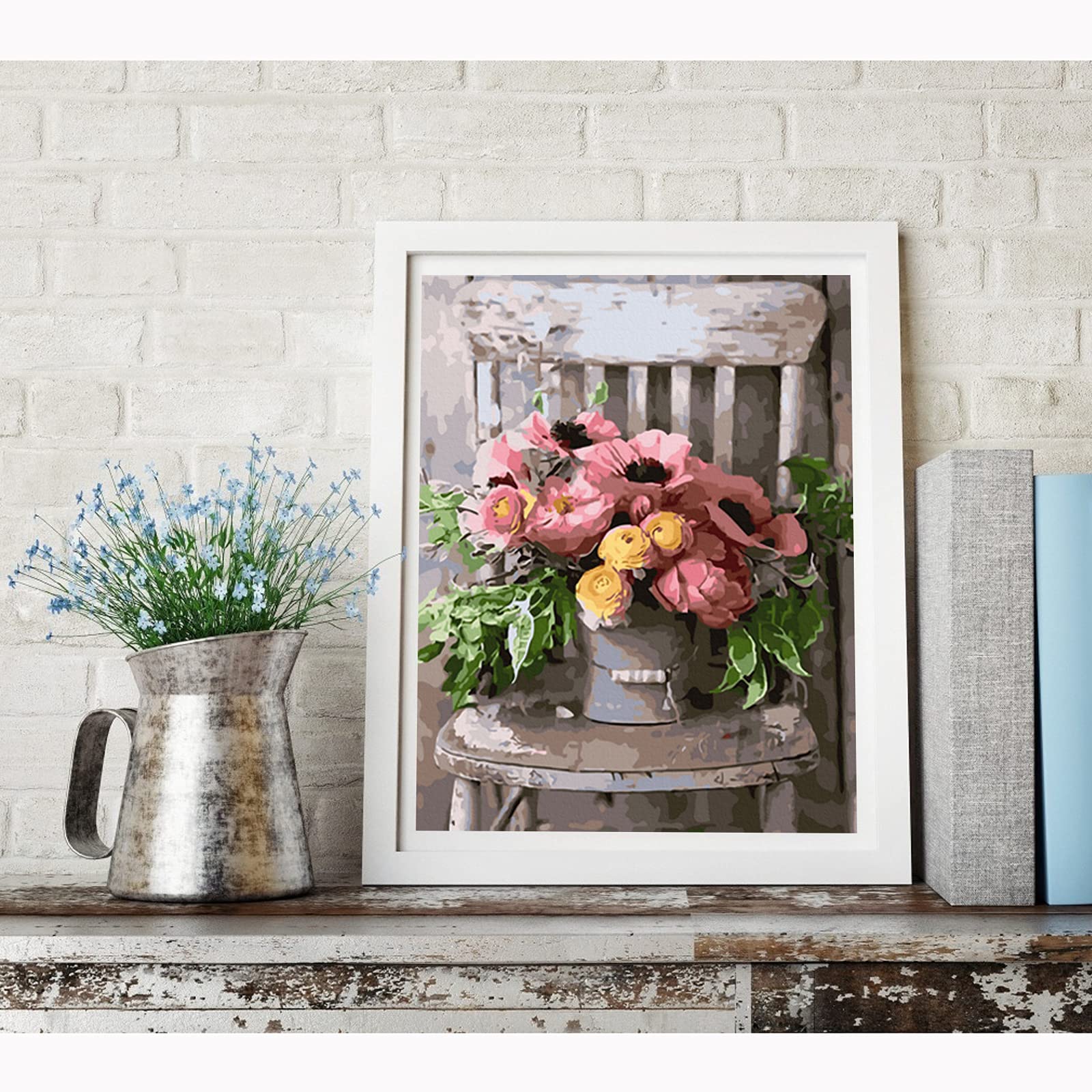 LukFun Kit Pittura Con Numeri Per Adulti – Fiori Su Sedia, Tela 40x50 Cm, Fai Da Te Rilassante (Senza Cornice)