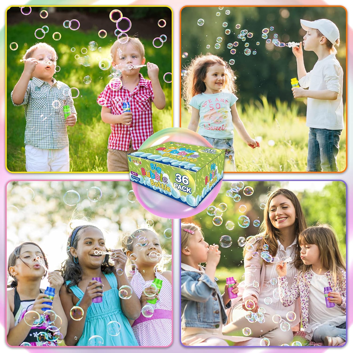 V-Opitos 24 Pack Bubble Bottles with Wands in 6 Colors, 4oz Bubbles Solution, Bubble Party Favors for Kids, Themed Birthday, School Classroom Prizes for Boys & Girls, Ideal Goodies Stuffers