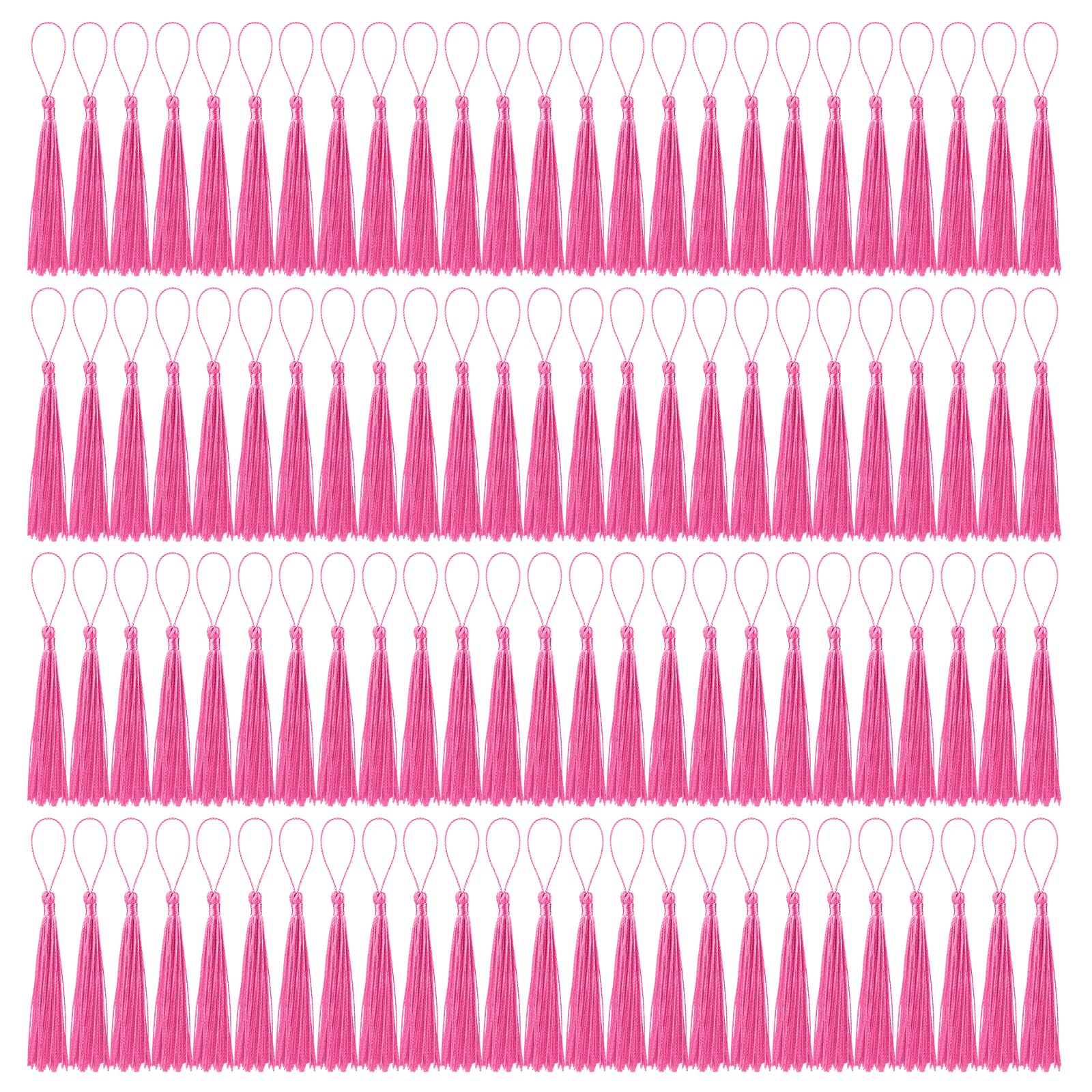 BOUBONI 100 Pcs Bookmark Tassels Bulk Rose Red Soft Craft Silky Handmade Mini Tassels for Jewelry Making with Loops for DIY Craft Accessory Dress Decoration