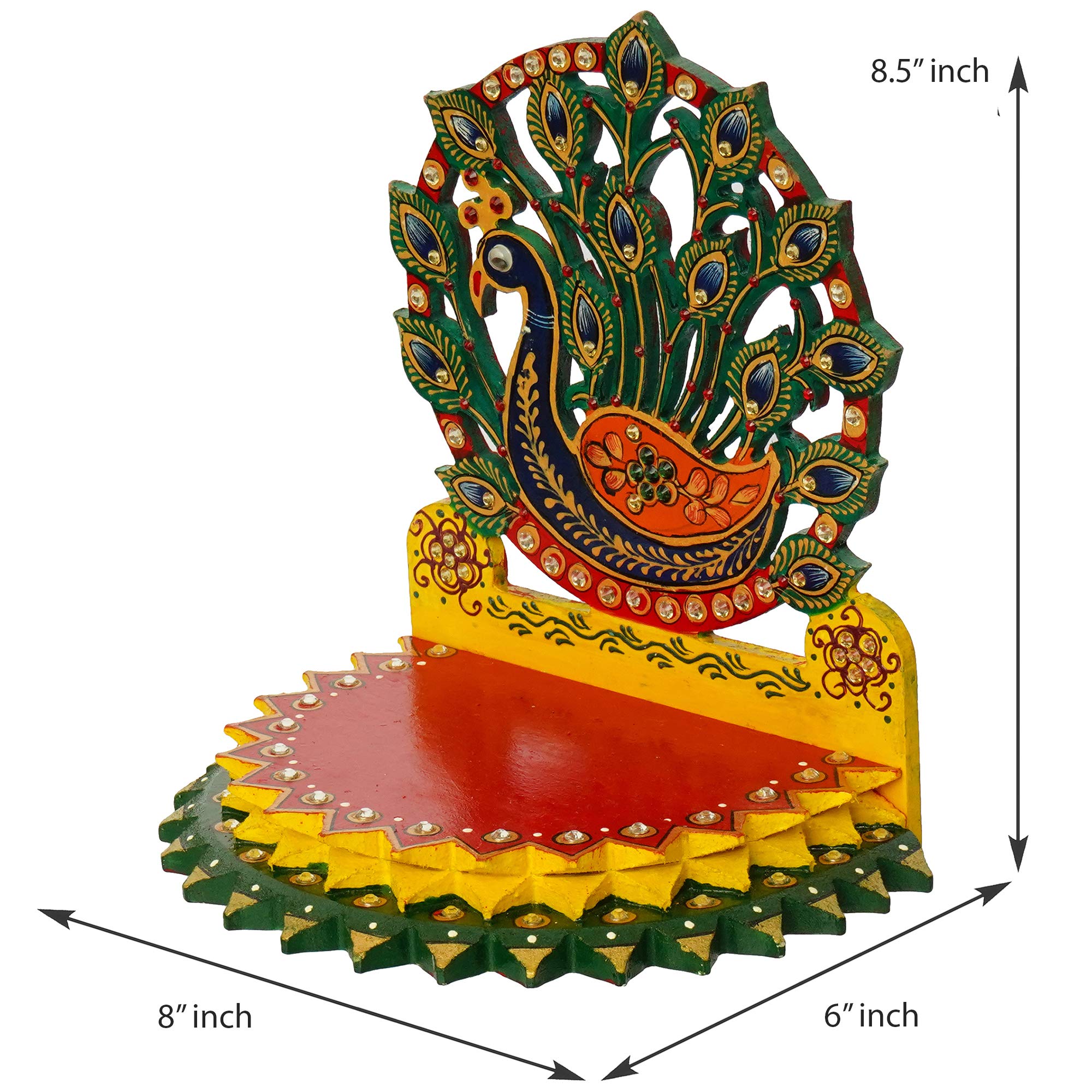 CAPIO ART Wooden Singhasan Peacock Shaped for Laddu Gopal Ganesha Krishna God Idols | Decorative Ladoo Gopal Pooja Chowki Sihasan for Temple Mandir Puja Idol Decoration Gifts Items (8" x 6" x 8.5") - Image 3 thumbnail