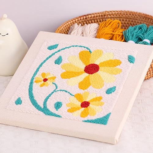 Miniatura 22 de Kit de agujas de punzón de bordado, kits de iniciación de bordado para niños principiantes, tela de aguja con patrón, enhebrador, hilos, aros