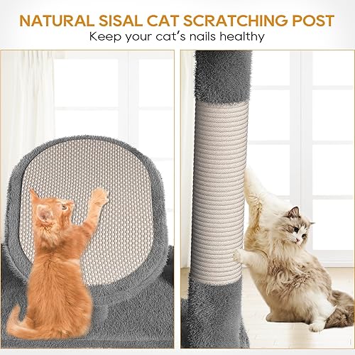 Miniatura 4 de Pawstory Torre para gatos, árbol para gatos de interior, torre de escalada para gatos con cómoda percha superior, poste rascador cubierto de sisal y