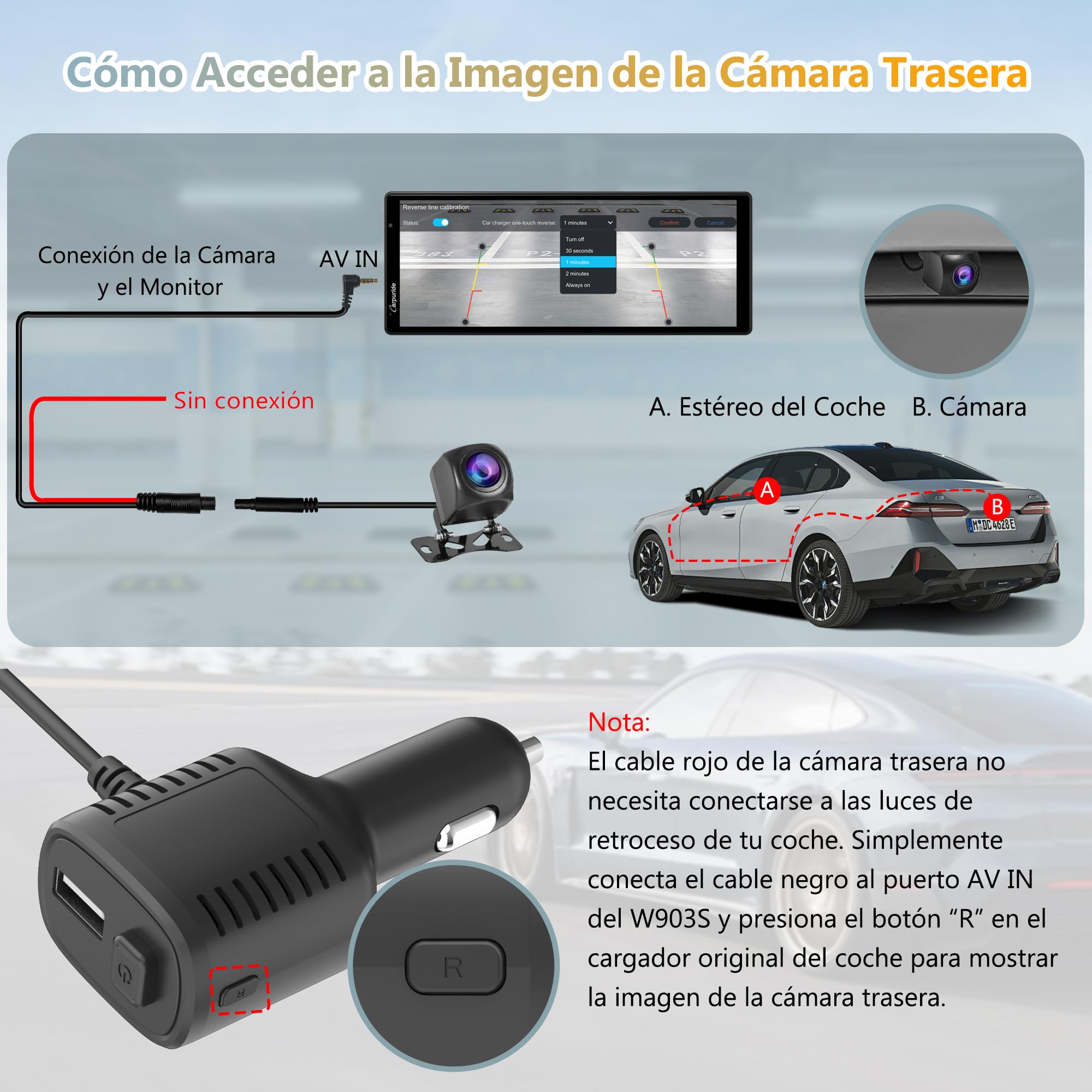 CARPURIDE W903S Pantalla con CarPlay y Android Auto y Dash CAM de 3 Canales | IPS HD de 9,3", Cám Frontal 4K, Cám Trasera 1080P,Cám Infrarroja 1080P, Grabación en Bucle, GPS, Bluetooth, Siri, Mirror Link