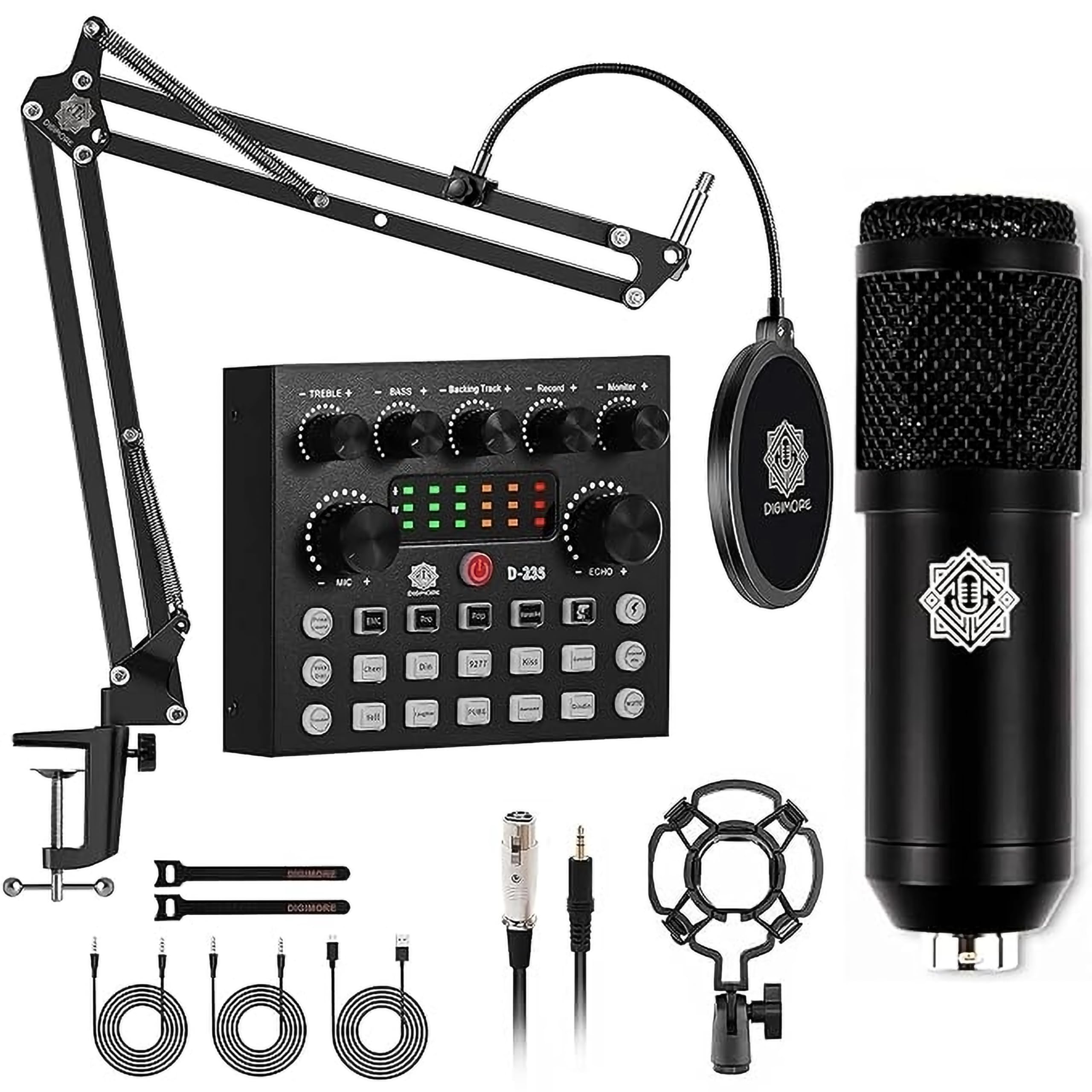 DIGIMORE Condenser Mic for Singing with V8 Sound Card | Condenser Microphone Kit | Voice Changer | Studio Recording Equipments Full Set, Voice Recorder Mic, Karaoke, Gaming, Podcast & Lecture (D-430)