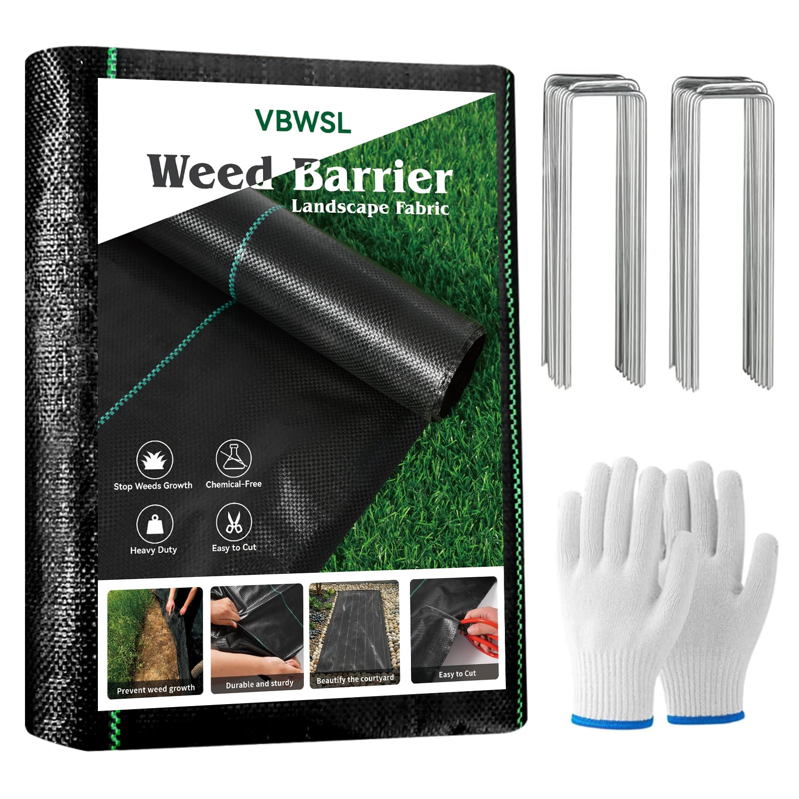 VBWSL Weed Fabric Barrier Heavy Duty, 5FTx100FT 3.2oz Garden Weed Blocker Fabric, Landscaping Fabric, Weed Control Fabric Ground Cover Gardening Mat