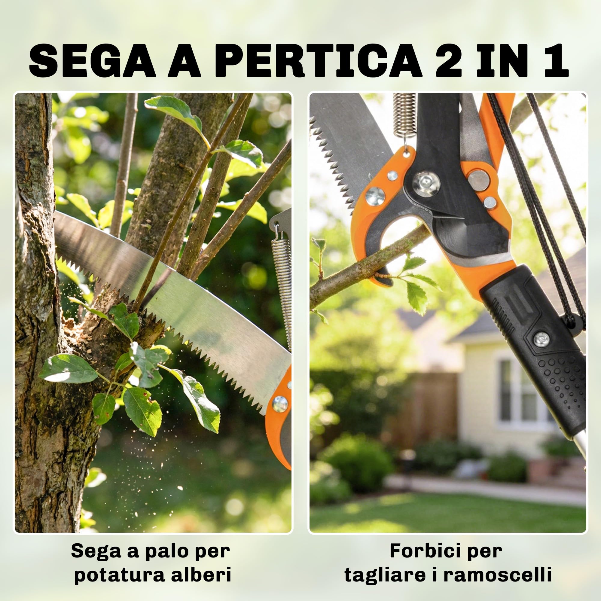 Outsunny Seghetto Manuale da Giardino 2-in-1 con Asta Telescopica in Alluminio 135-199cm