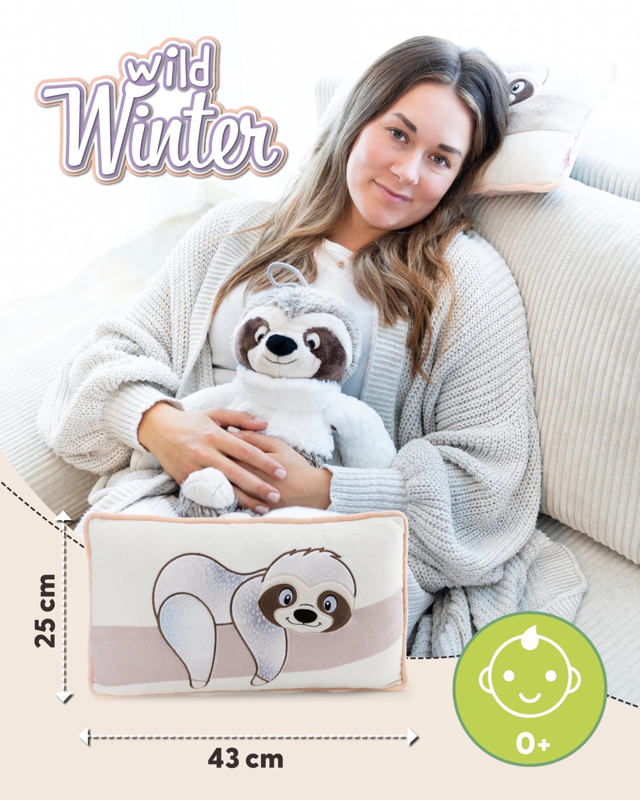 NICI Kuscheltier Kissen Faultier Izzy Icetumbler 43x25cm - beige - Flauschiges Kuschelkissen für Kinder und Erwachsene, Plüschkissen ideal für Zuhause, Kindergarten oder unterwegs - 62446