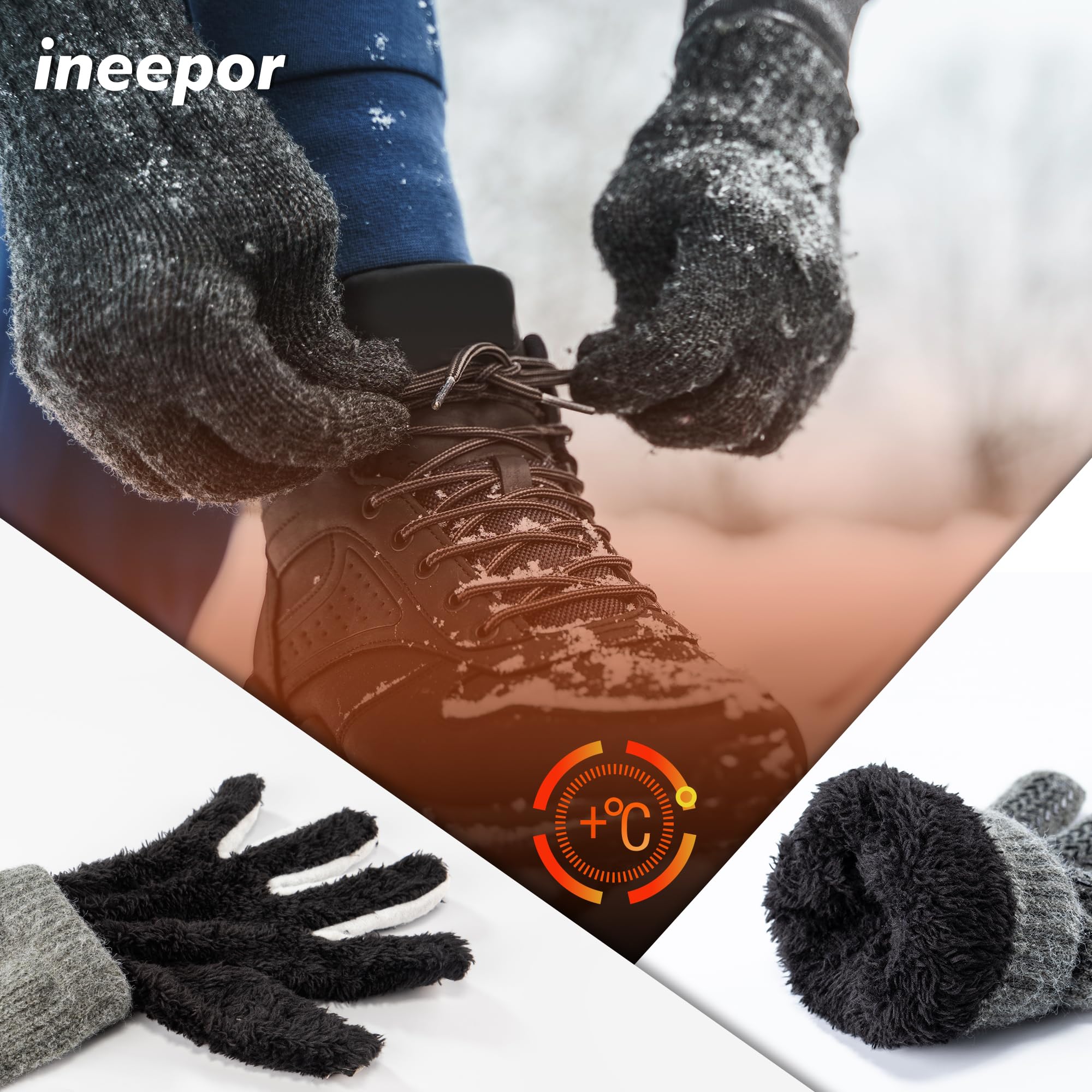 ineepor Guanti Invernali Uomo Donna Guanti Touch Screen Doppi Guanti In Lana Fodera In Pile Termici Antiscivolo Corsa Neve Guida Ciclismo Sportivi