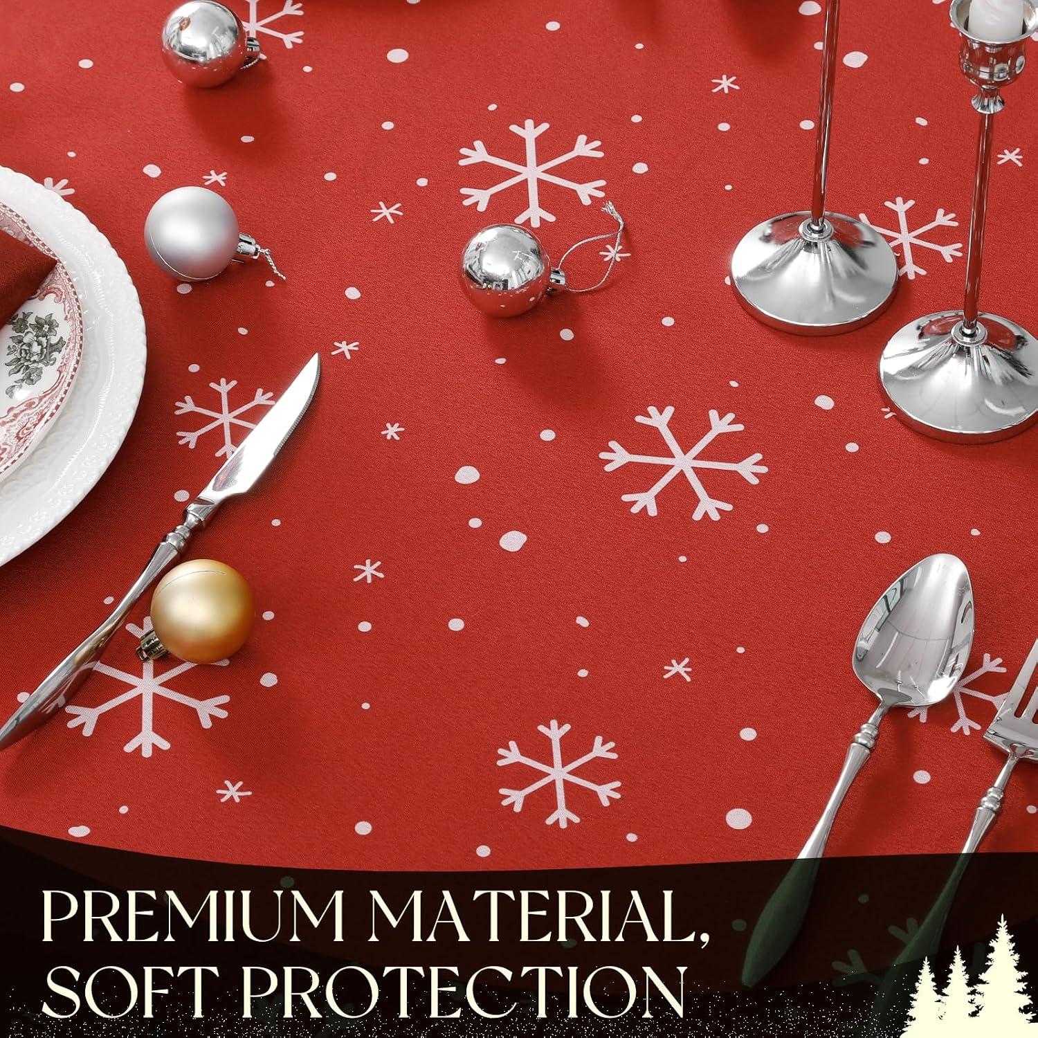 NOVILYS Red Christmas Rectangle Tablecloth - Printed Xmas Tree & Snowman Pattern, Washable &Stain Resistant Decorative Holiday Table Covers for Kitchen, Party, Dining Table Decor - 60 x 102 Inch