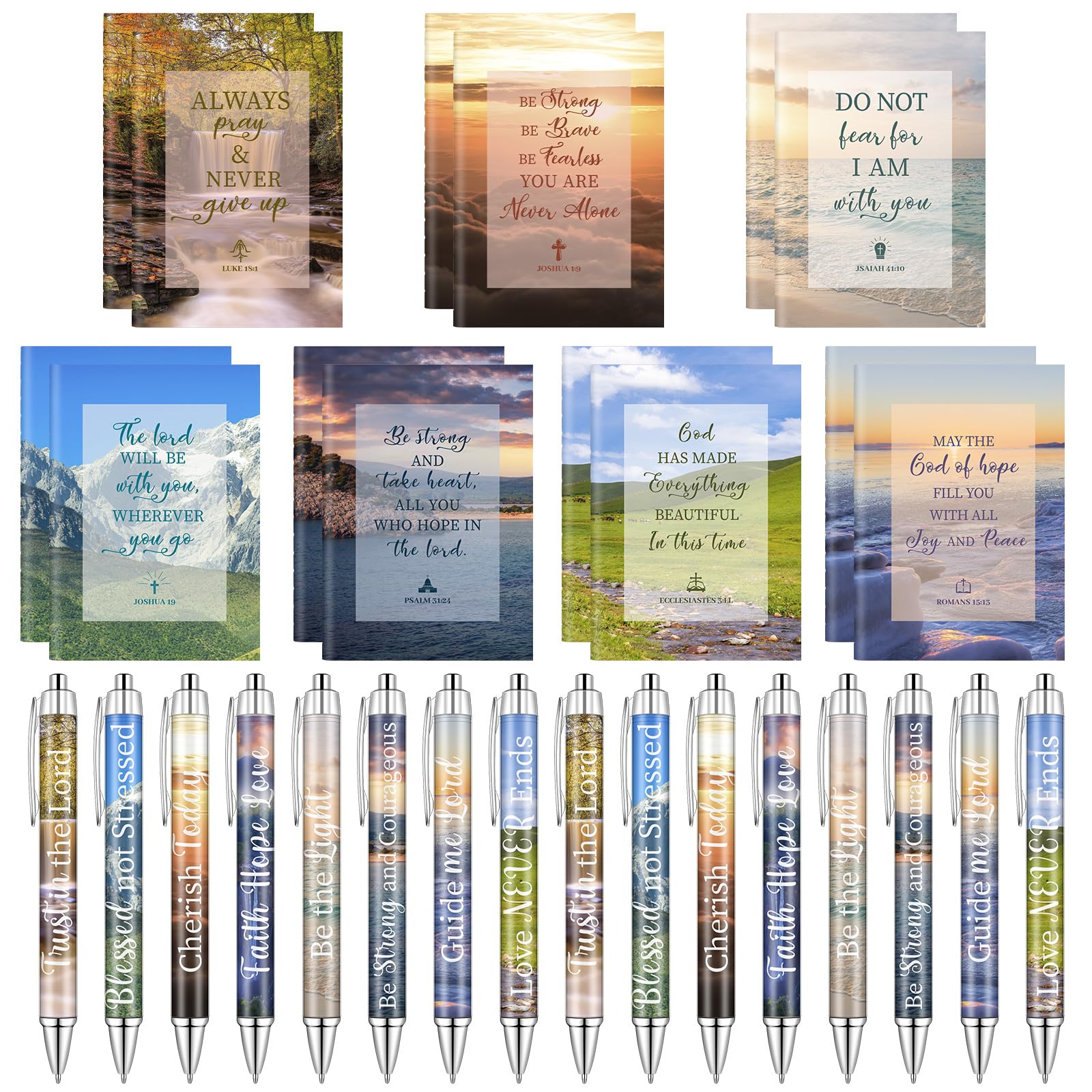 HAOWANWW 28Pack Bible Notebooks Christian Gifts Set Bulk Christian Scripture Inspirational Scripture Ballpoint Pens Motivational Christian Gifts for Teacher Friend Coworker Church Gifts