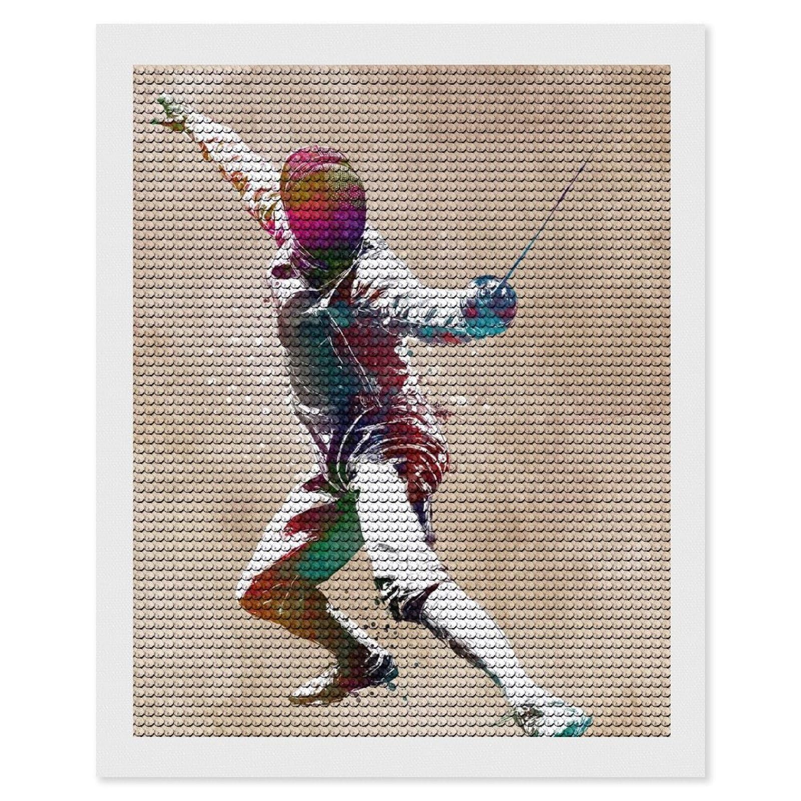 Junmoney Fencing Watercolor Art Diamond Painting Set 16"x20", Stress Relief Craft, Easy to Enjoy, Vintage Style Decor, Festive Craft Gift