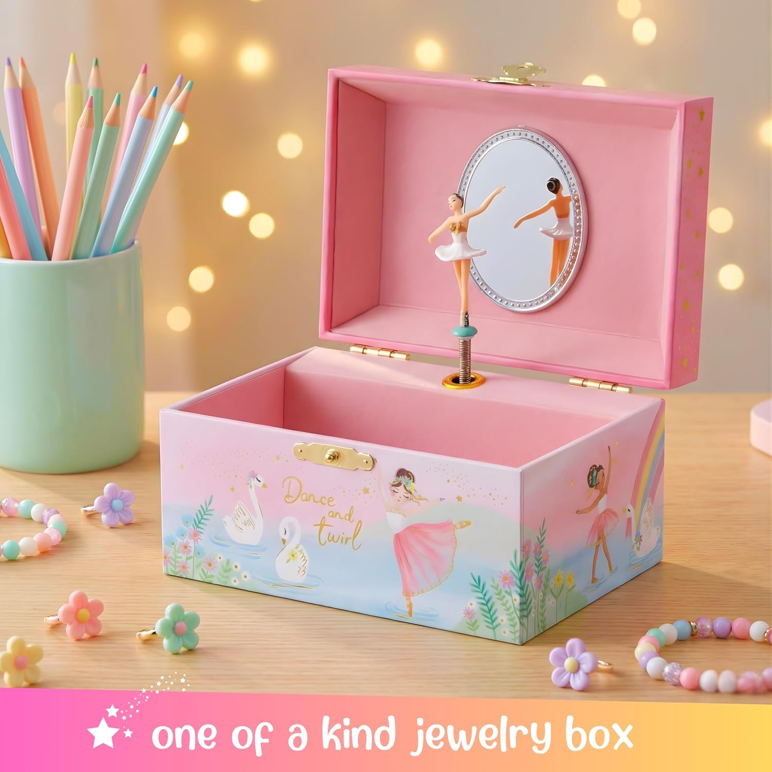 Giggle & Honey® Musical Ballerina Jewelry Box for Girls - Kids Music Box with Spinning Ballerina, Ballet Birthday Gifts for Little Girls, Jewelry Boxes - Ages 3-10 - Image 2
