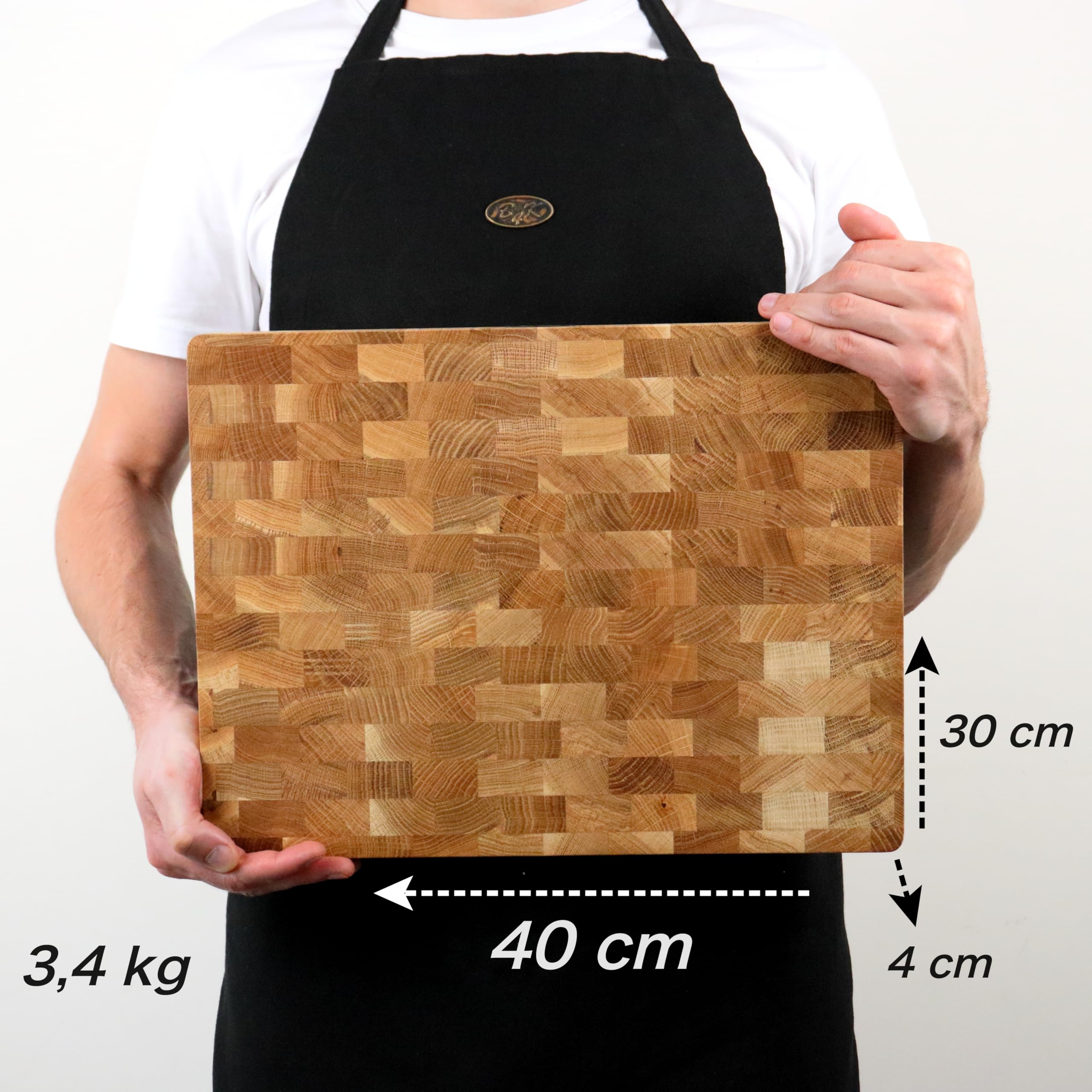 B4K® Tagliere in Legno di Quercia Massiccio 40x30x4 cm, Antibatterico, con Manici e Piedini in Silicone, Perfetto per Cucina, Carne e Barbecue