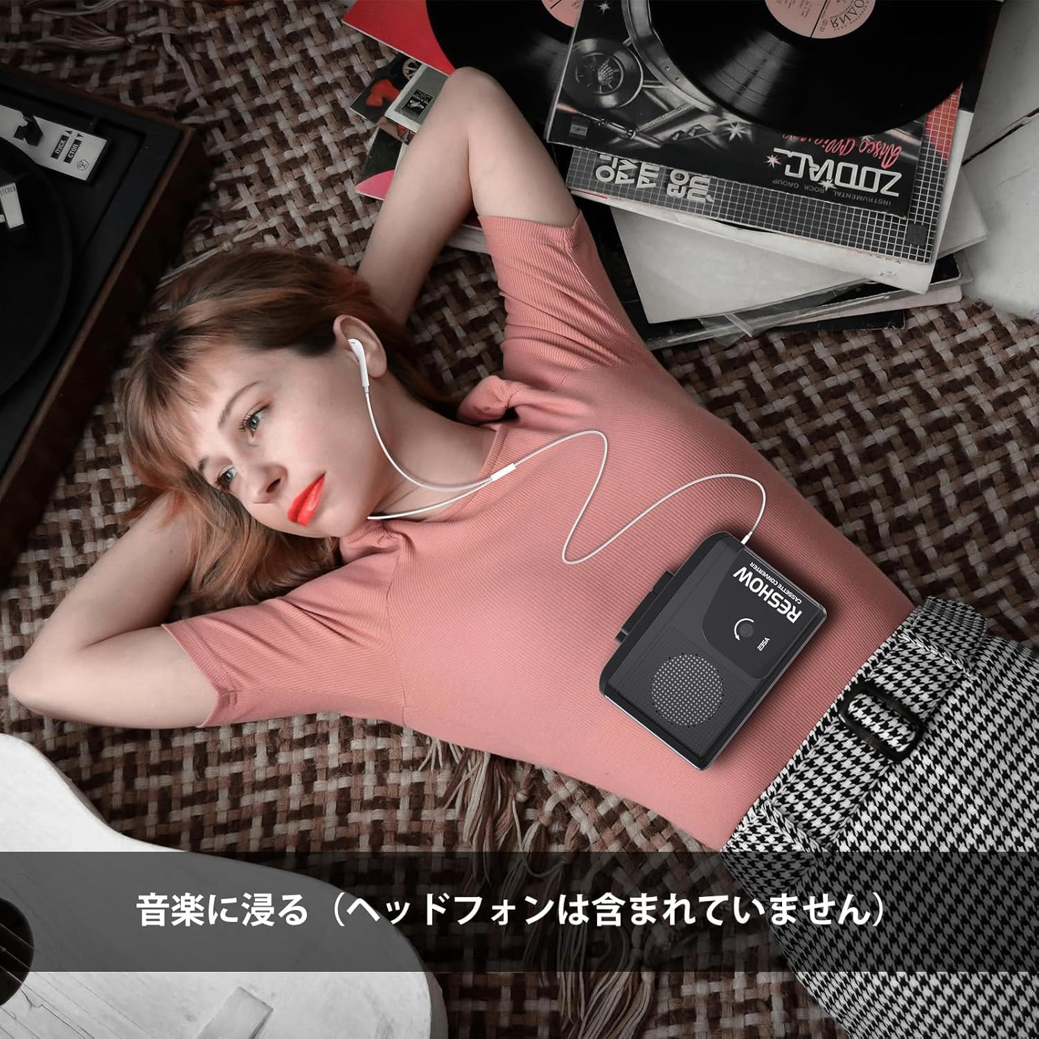 Reshow Lecteur de Cassettes Portable, Convertisseur de Cassettes USB vers MP3, Microphone et Haut-Parleur Intégrés, Enregistrement Inversé sur Bande, Enregistreur de Cassettes avec Écouteurs, Noire