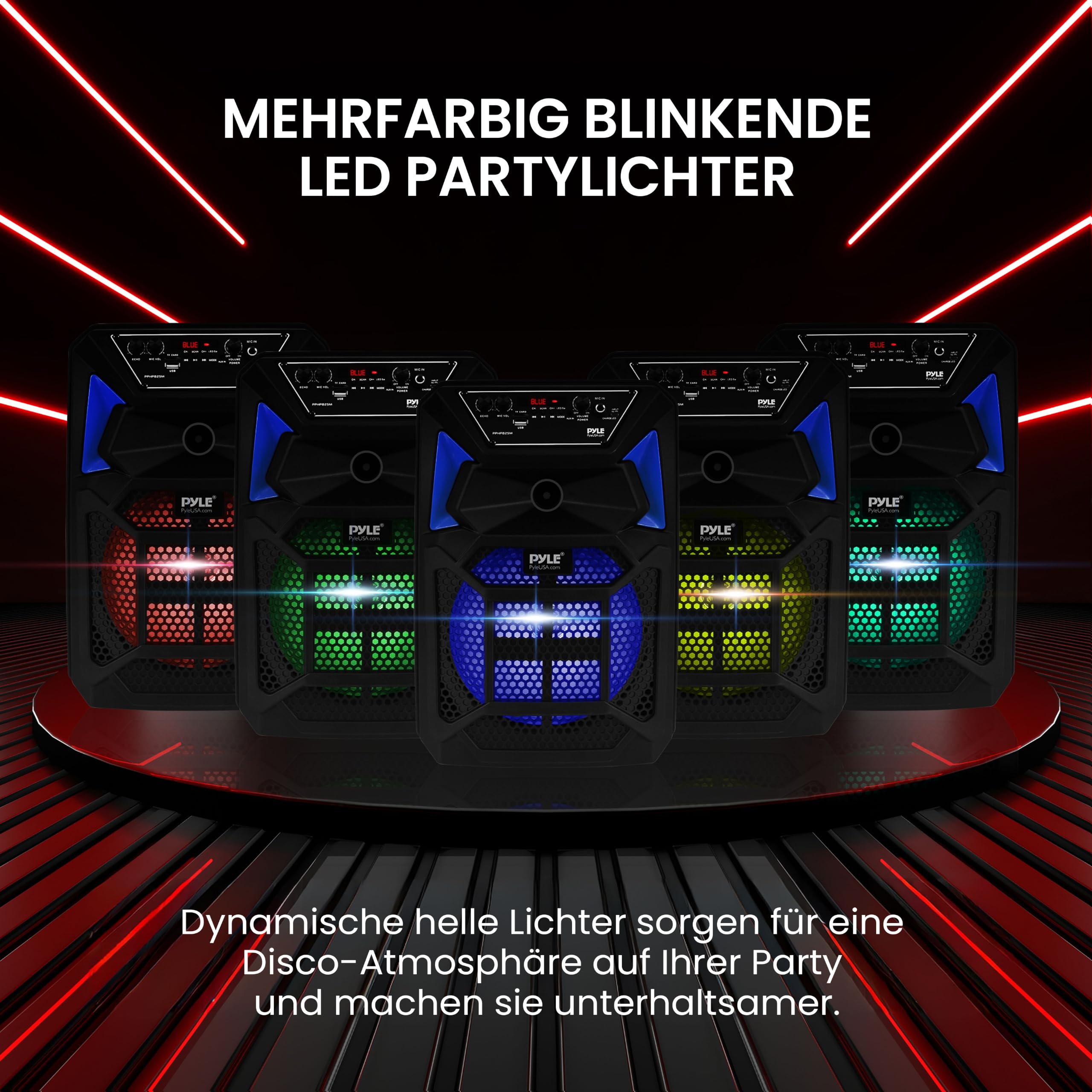 Portable Bluetooth PA Lautsprecher System – 400W Outdoor Bluetooth Lautsprecher Portable PA System mit Fernbedienung, Mikrofon, Mikrofoneingang, Partylichter, MP3/USB SD-Kartenleser, FM Radio