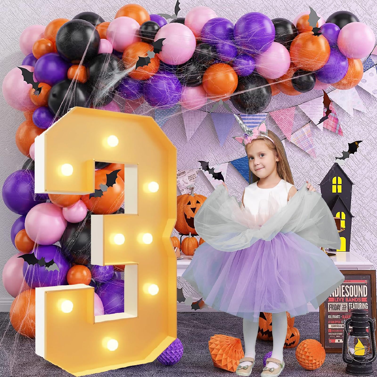 Números iluminados de 1,2 m de Alto for marquesina - Decoración Gigante for Fiestas: Luces LED Blancas cálidas for Baby Shower, graduaciones y Aniversarios.(Number 3,4ft)