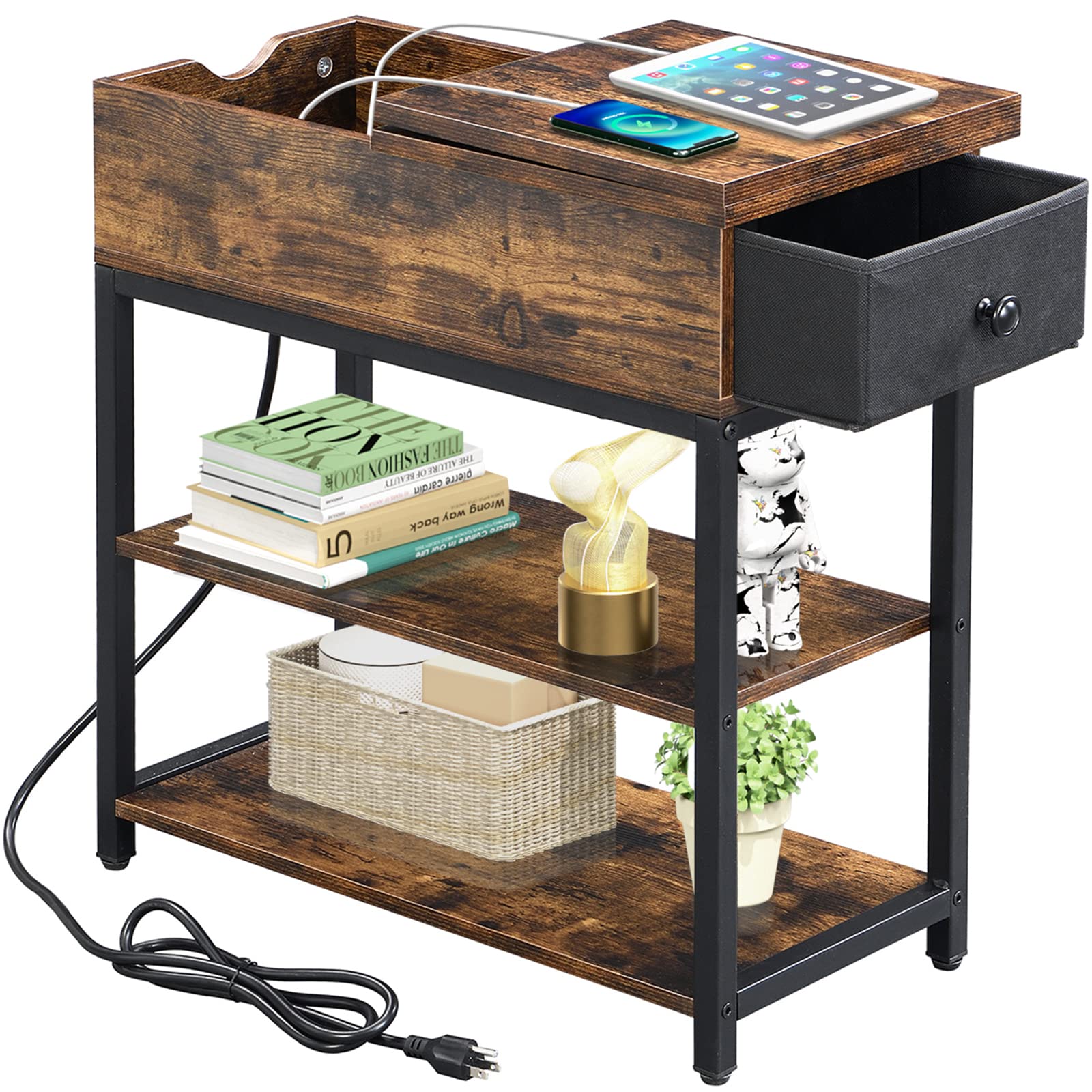 Yoobure End Table with Charging Station, Flip Top Side Table with
