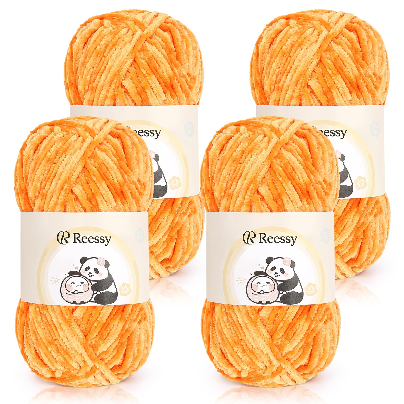 Reessy Chenille Yarn, 4 × 100g Super Soft Thick Wool Set