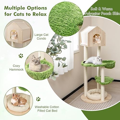 Miniatura 5 de Tangkula Torre de árbol para gatos, torre de madera moderna de varios niveles para gatos con postes rascadores de sisal, plataformas de salto,