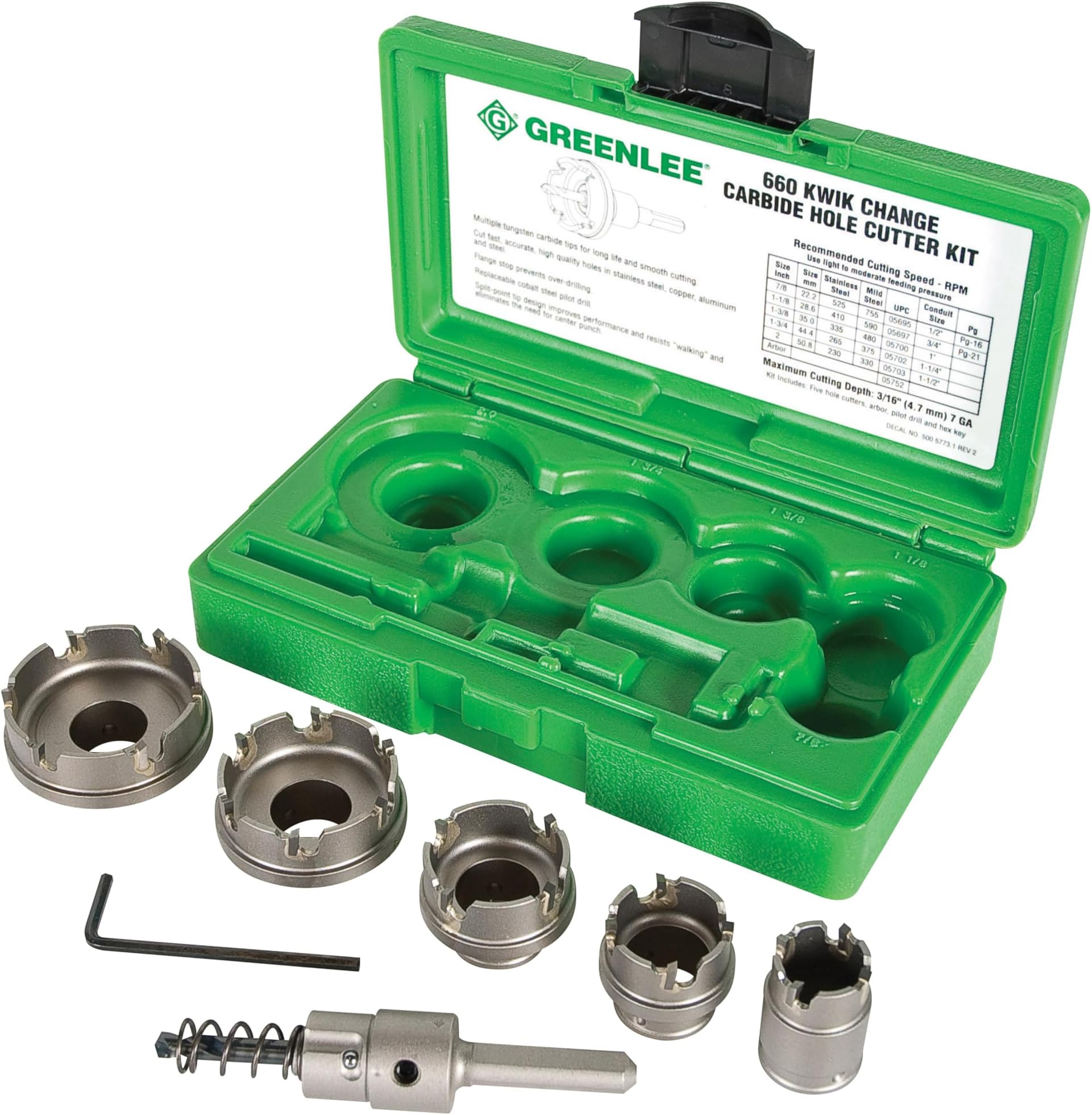 Greenlee - Carbide Cttr, Quick Chge, 6Pc, Hole Making (660)