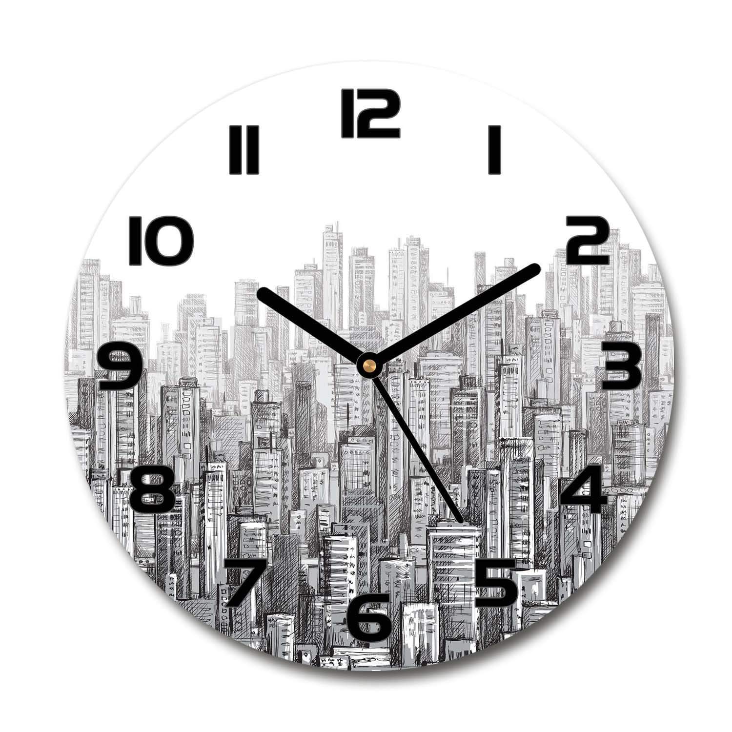 Horloge en verre ronde 30cm Tulup anti bruit avec pied pour salon