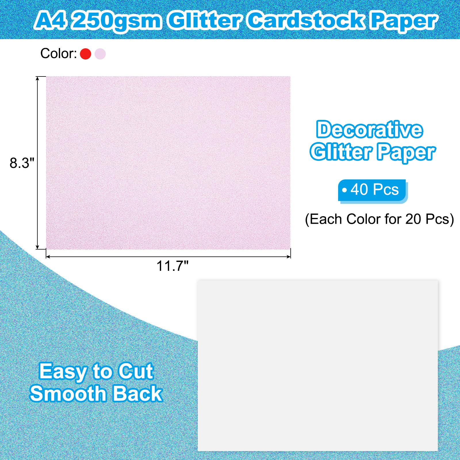 PATIKIL 40Sheets Red/Light Pink Glitter Cardstock Paper - Image 2