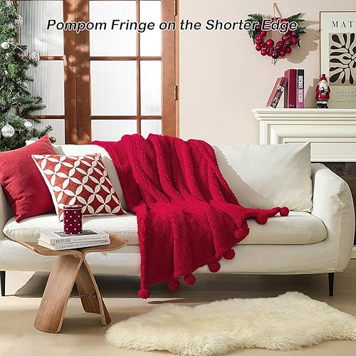 Miniatura 6 de Manta sherpa ultrasuave y acogedora con flecos de pompones, ligera, cálida, decorativa, estilo bohemio, para sofá, dormitorio, viajes, exteriores,