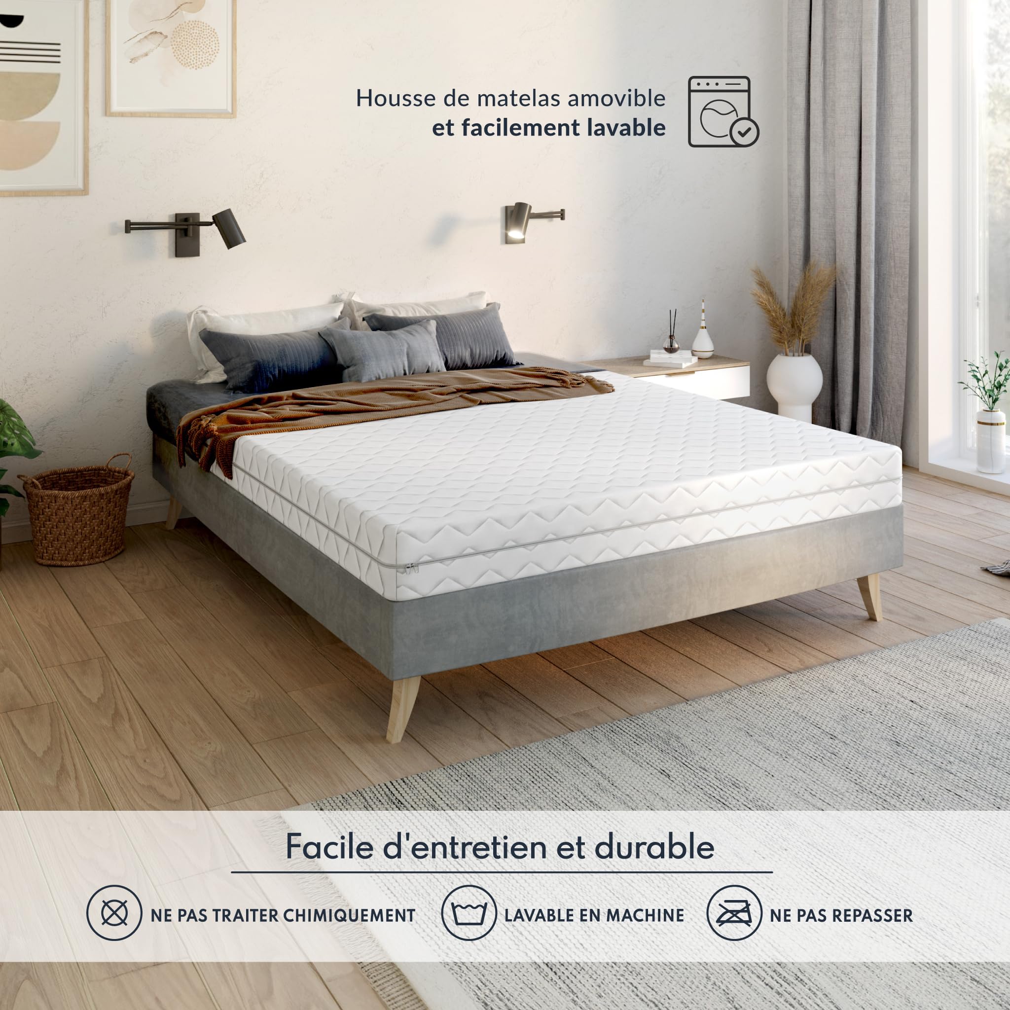 FDM Comfort Duo Matelas 90x200 cm Mousse à Mémoire de Forme Épaisseur 12 cm Fermeté H3 et H4 Matelas à Deux Faces 7 Zones de Confort Housse Lavable Oeko-TEX Hypoallergénique