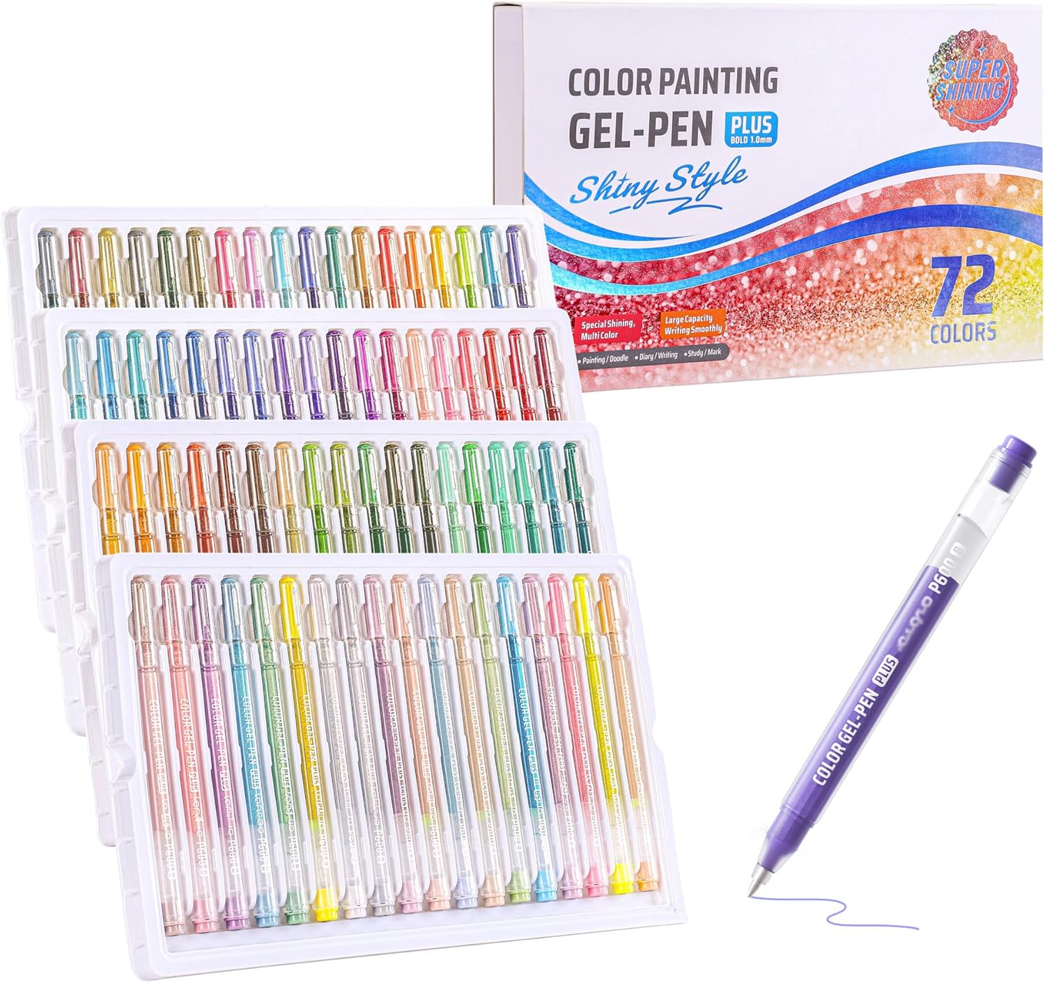 72 Color 1.0mm Glitter Markers for Adults Painting, Christmas Card Drawing, Birthday Blessing Graffiti, Art Bookkeeping DIY Pen