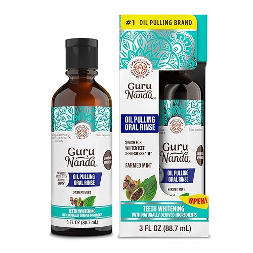 GuruNanda Enjuague bucal con extracción de aceite CocoMint tamaño de viaje, 7 aceites esenciales y vitaminas, promueve el aliento fresco y encías