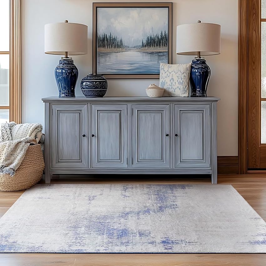 Cinknots Tappeto Moderno Morbido Tappeto Astratto Invecchiato Soggiorno Camera da Letto Tappeto Antiscivolo (Astratto Blu/Grigio/Multi, 120 x 160 cm)