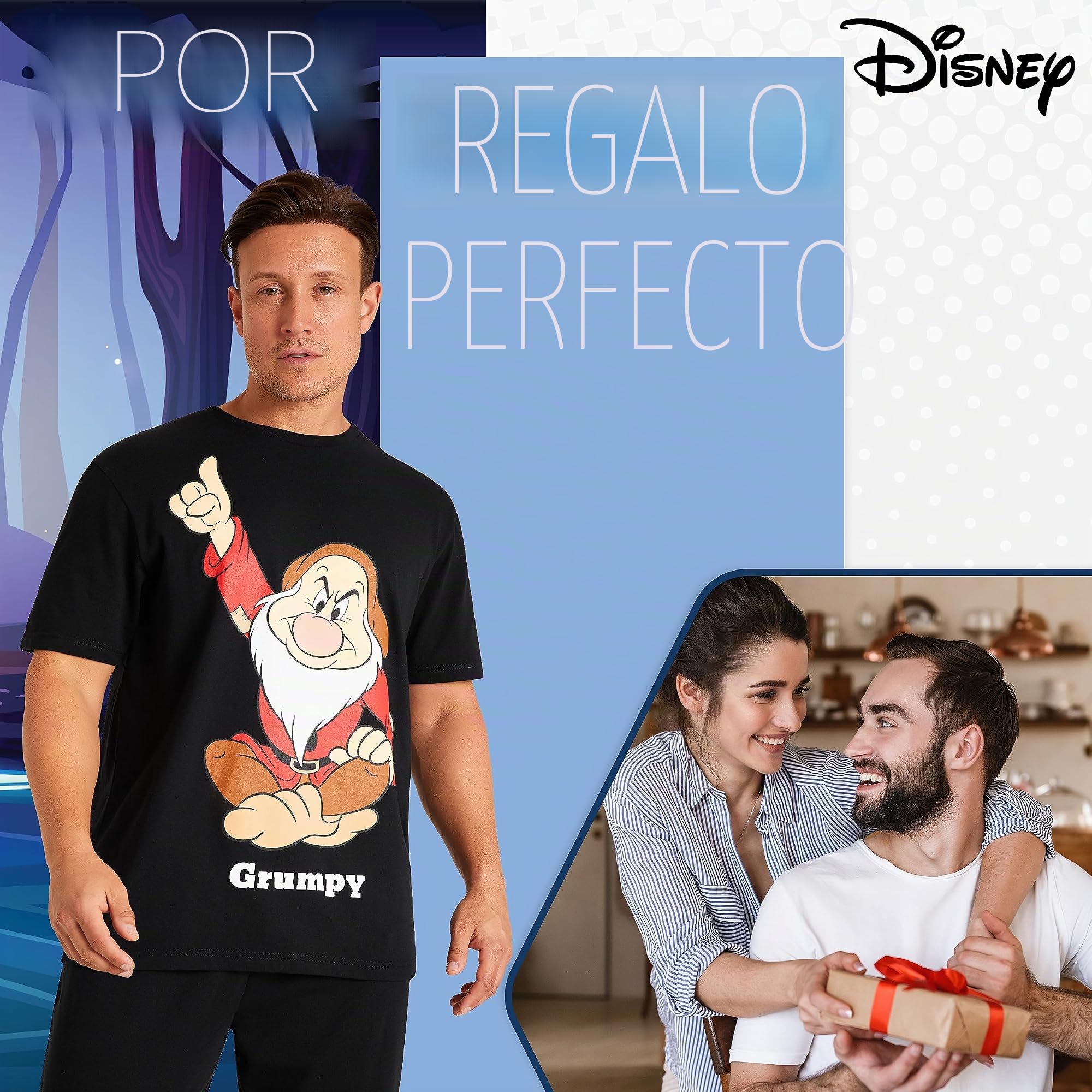 Disney Pijama Hombre Divertido Conjunto Pijama 2 Piezas Tallas M-3XL Pato Donald Enano Gruñon Jack Skellington