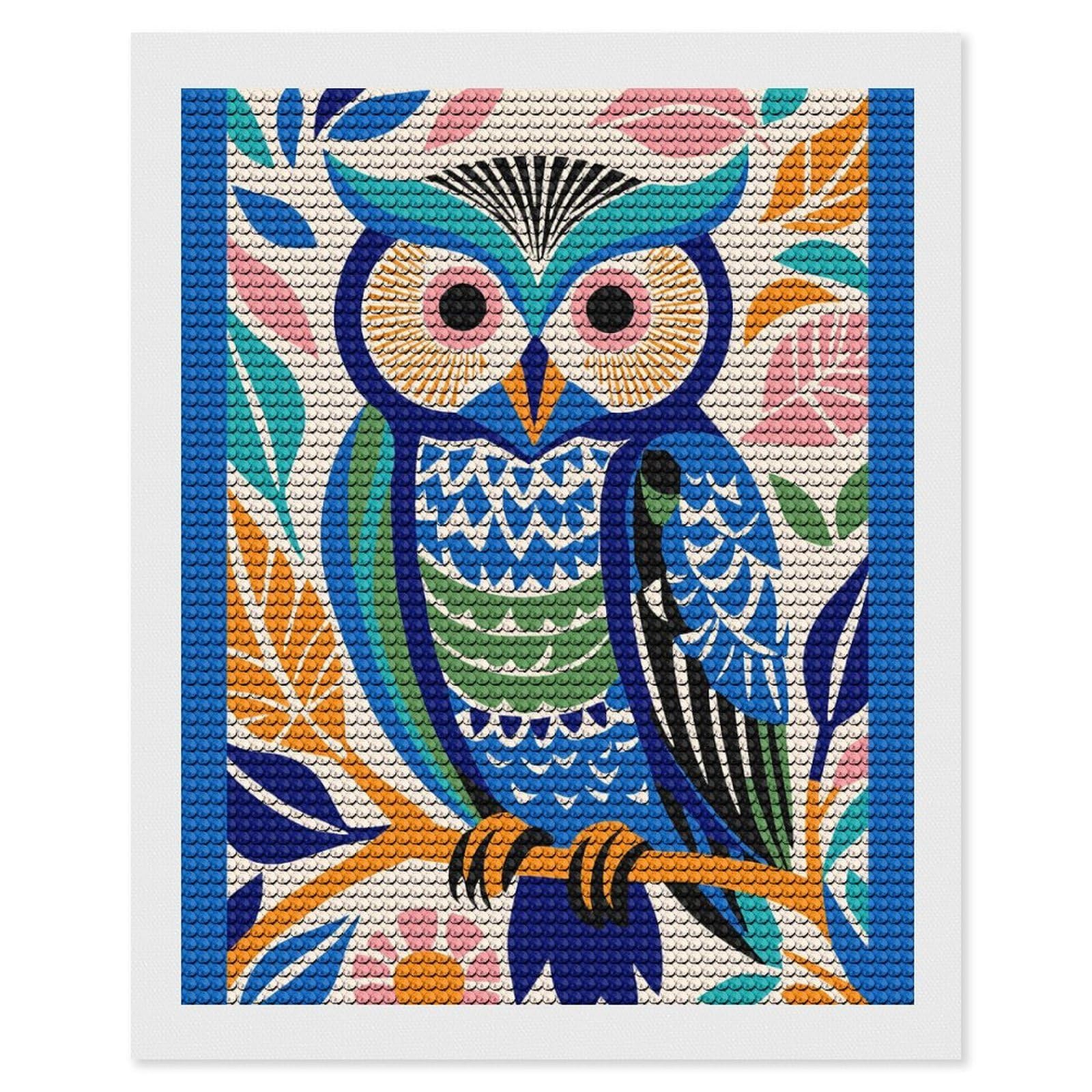 Junmoney Blue Wild Cute Owl Diamond Painting Canvas Set 16"x20", Satisfying Creative Project, Easy to Follow Symbols, Fun Craft Experience
