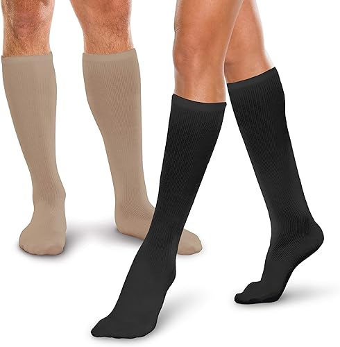 Core-Spun - Calcetines de compresión graduados de 10 a 0.591in Hg (2 unidades, negro y caqui, grande regular)