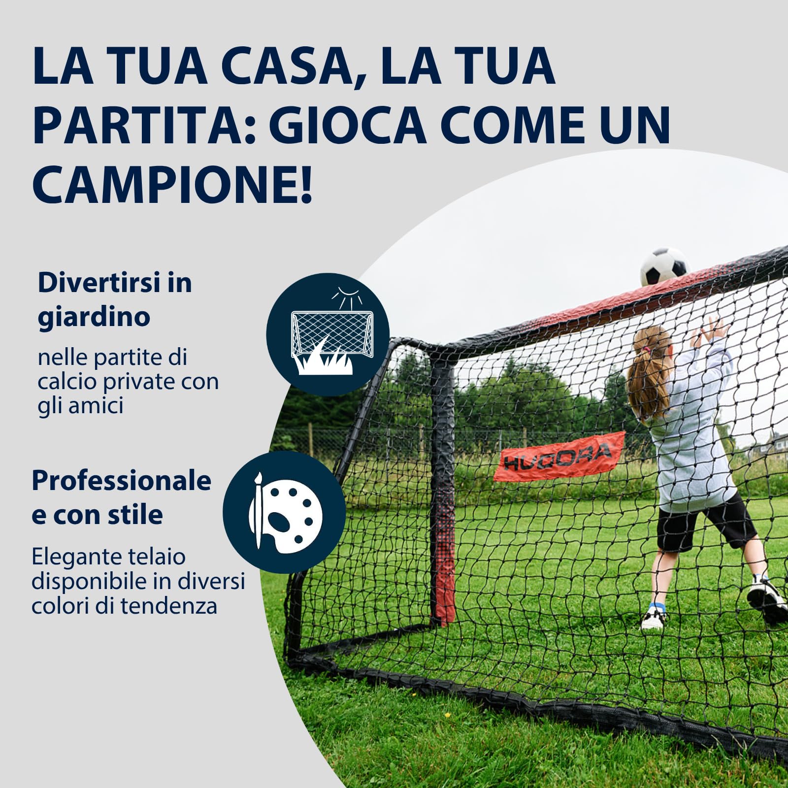 HUDORA Porta da Calcio Pro Tect Advanced – Porta da Calcio all'Aperto con Rete Resistente alle Intemperie per Bambini e Adulti